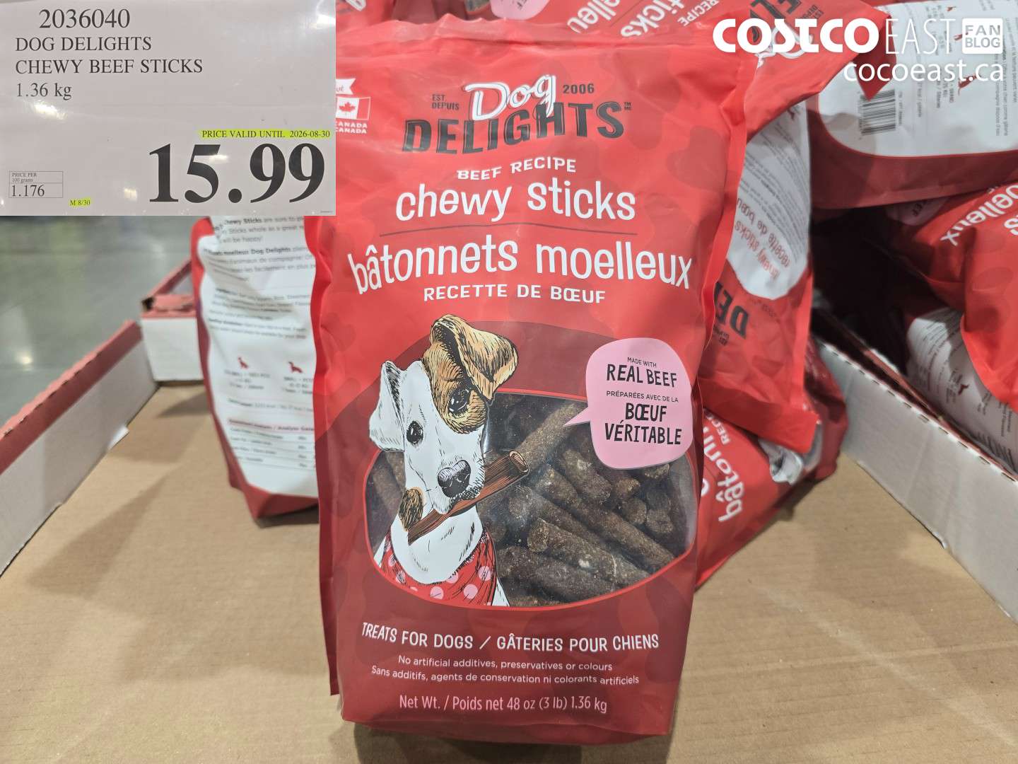 2036040 DOG DELIGHTS CHEWY BEEF STICKS 1.36 KG $15.99