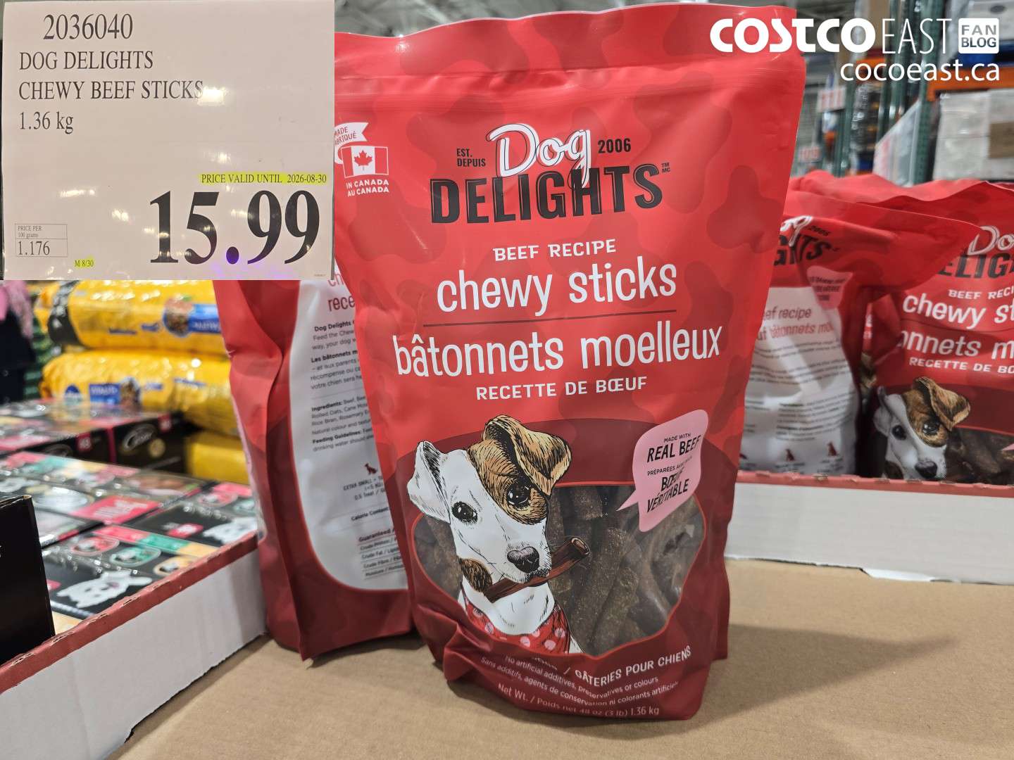 2036040 DOG DELIGHTS CHEWY BEEF STICKS 1.36 KG $15.99