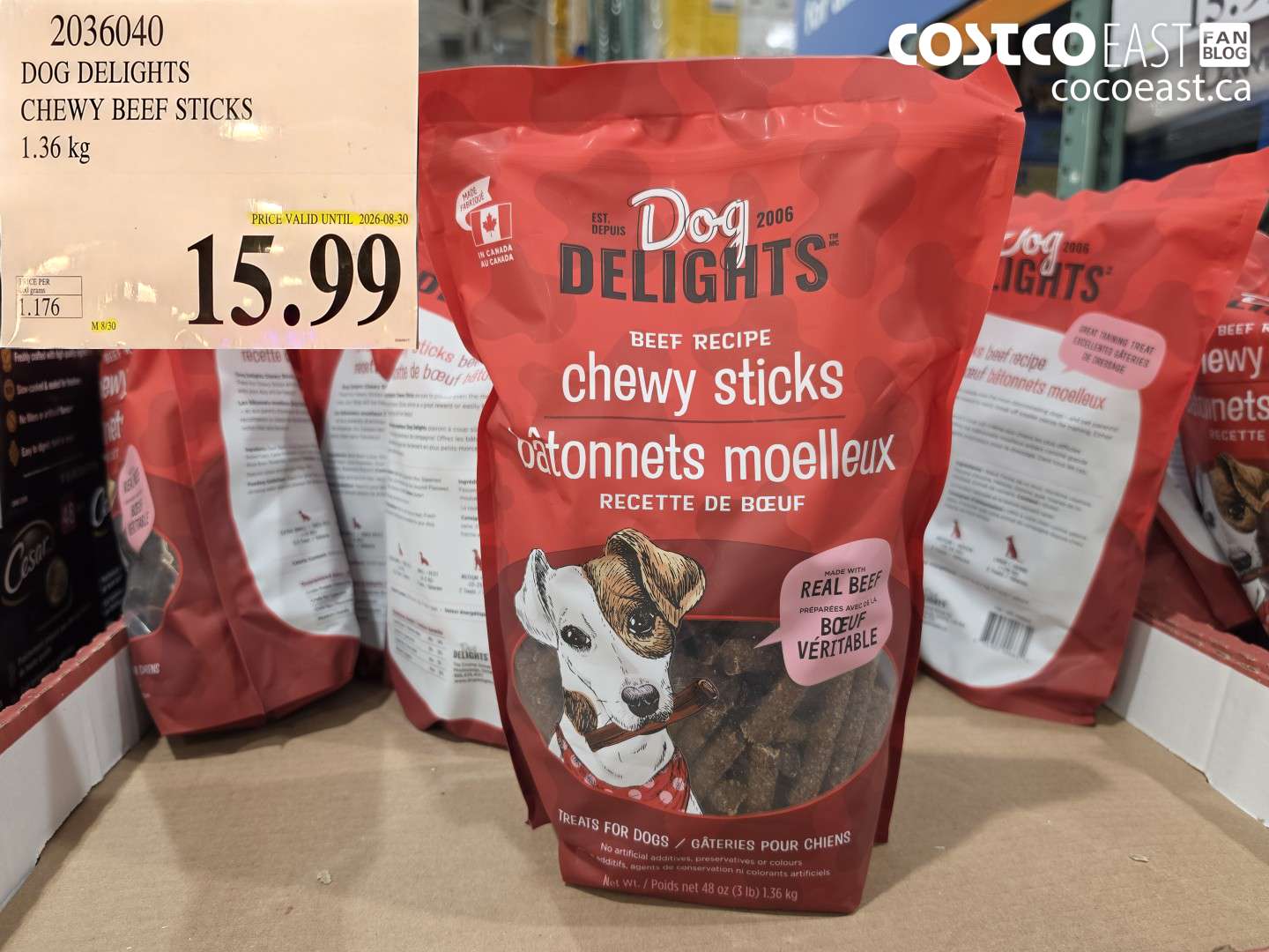 2036040 DOG DELIGHTS CHEWY BEEF STICKS 1.36 KG $15.99