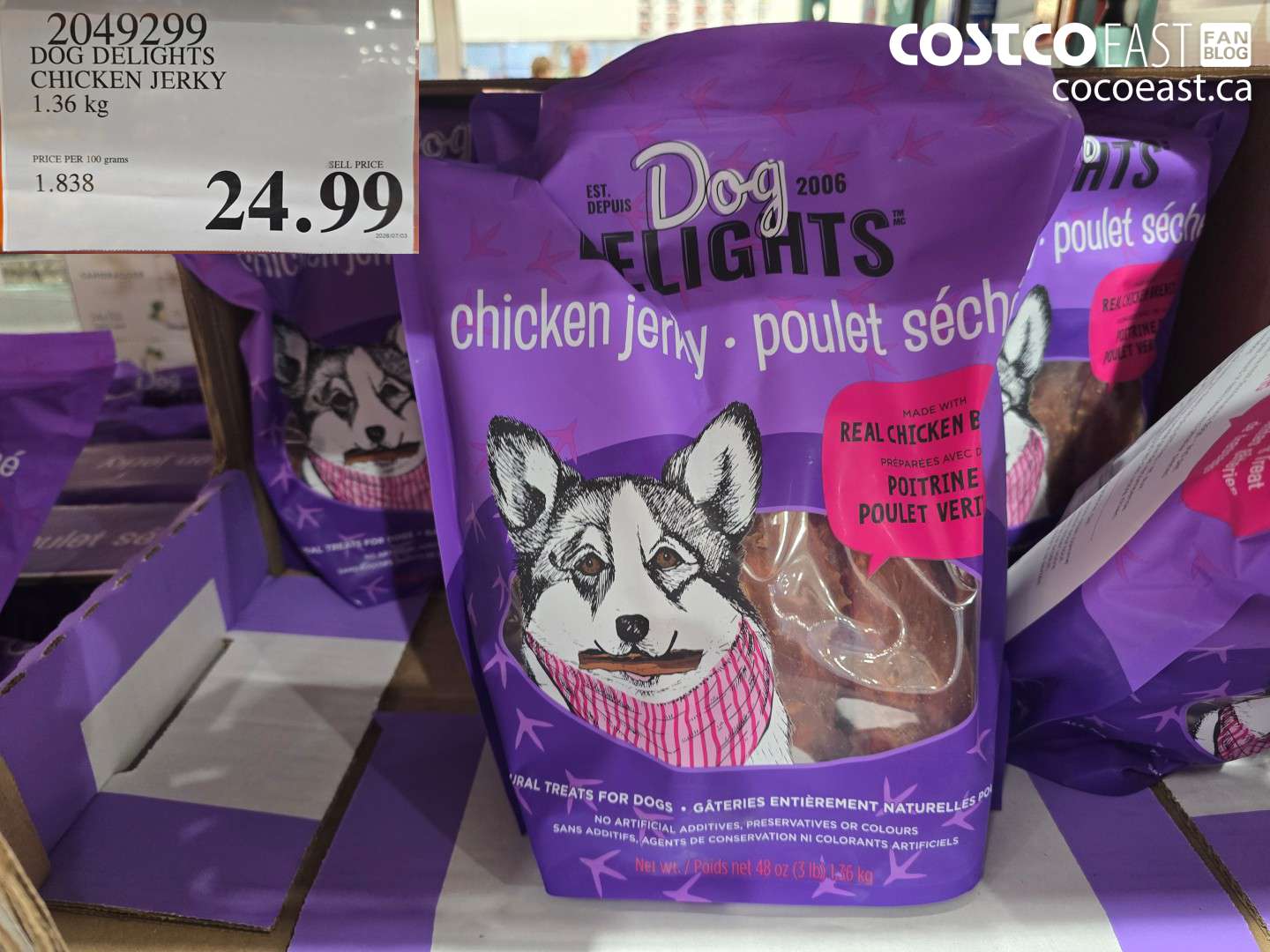 2049299 DOG DELIGHTS CHICKEN JERKY 1.36 KG $24.99