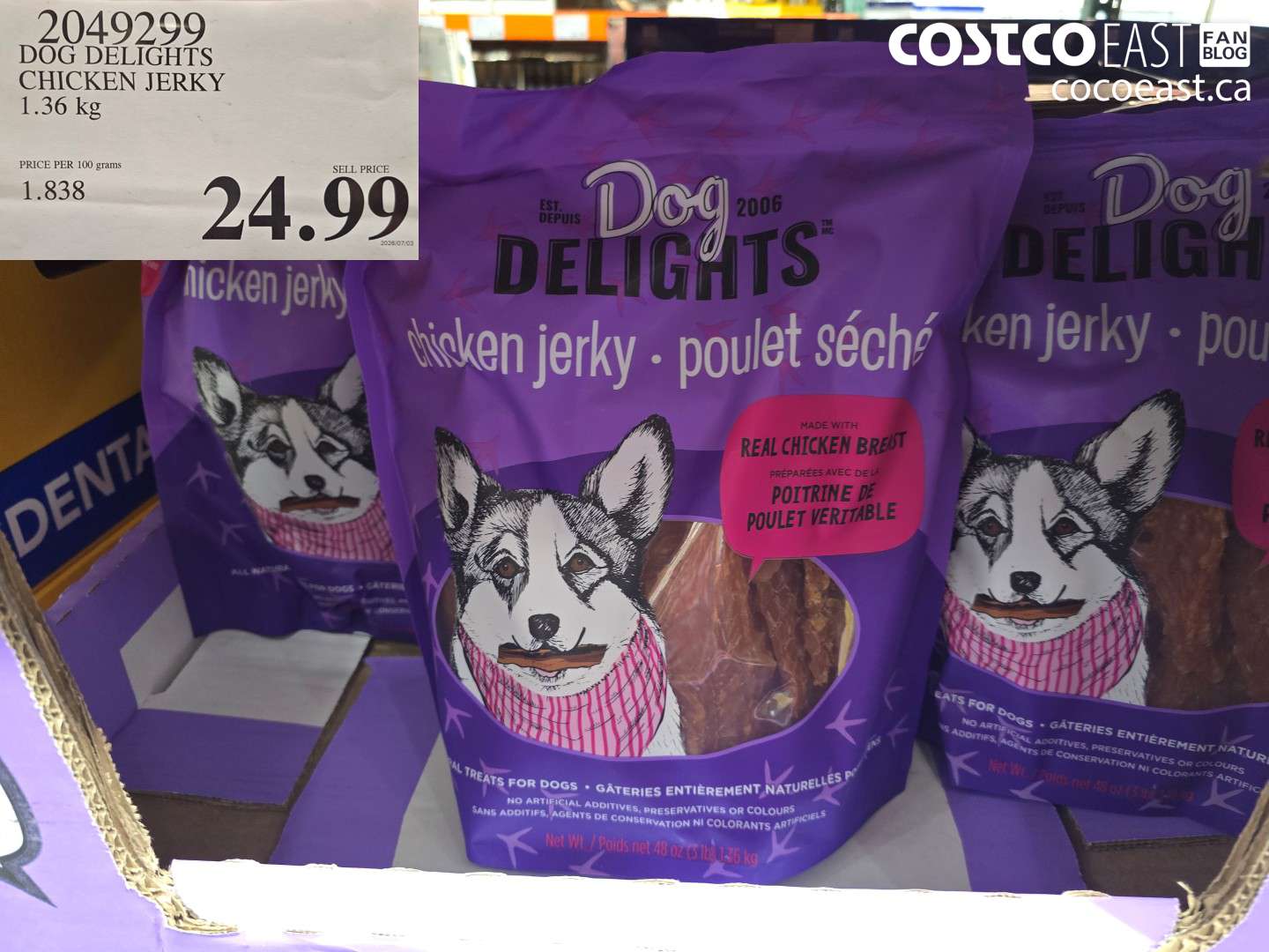 2049299 DOG DELIGHTS CHICKEN JERKY 1.36 KG $24.99