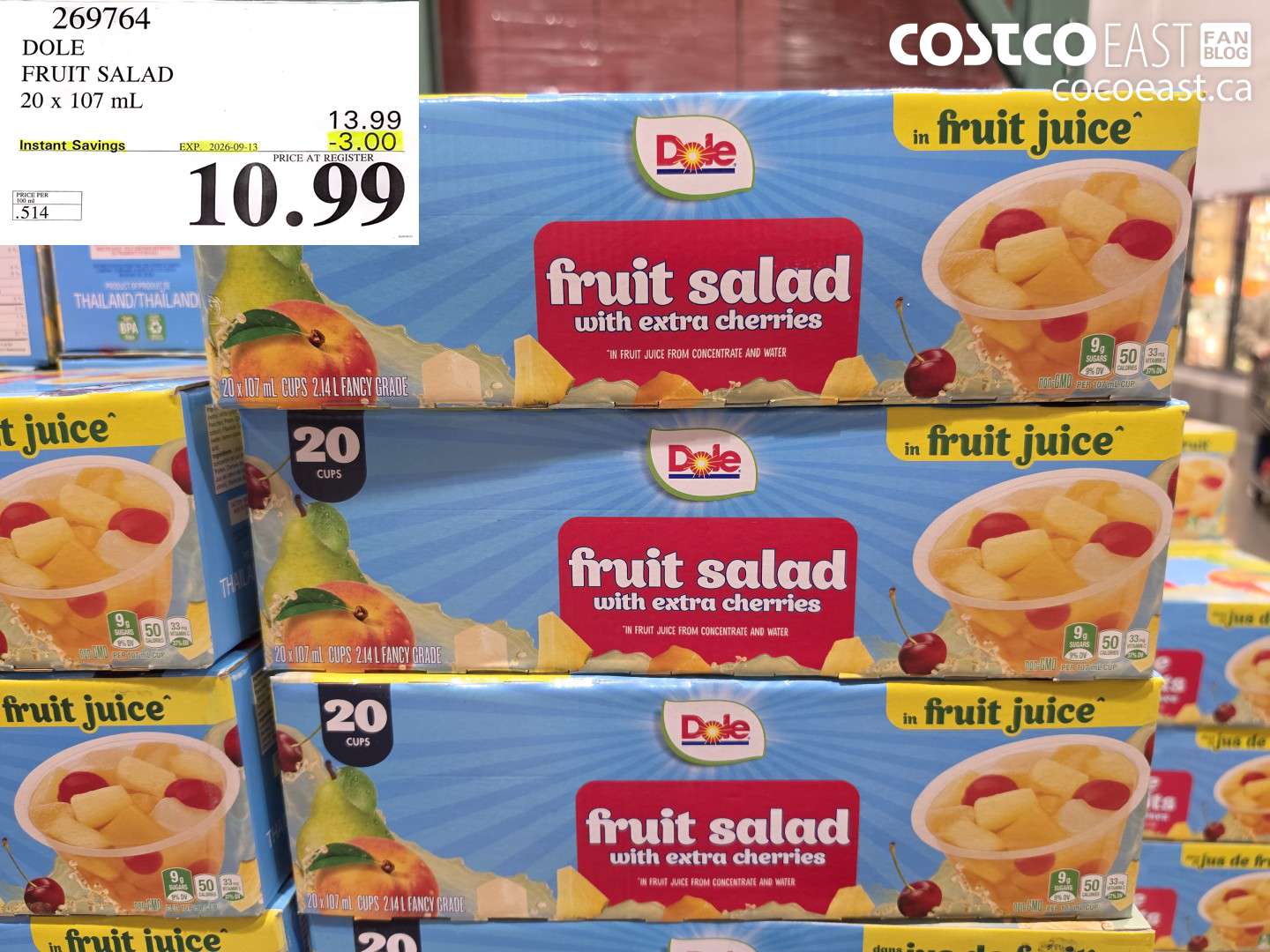 269764 DOLE FRUIT SALAD 20 X 107 ML ($3.00 INSTANT SAVINGS EXPIRES ON 2026-09-13) $10.99