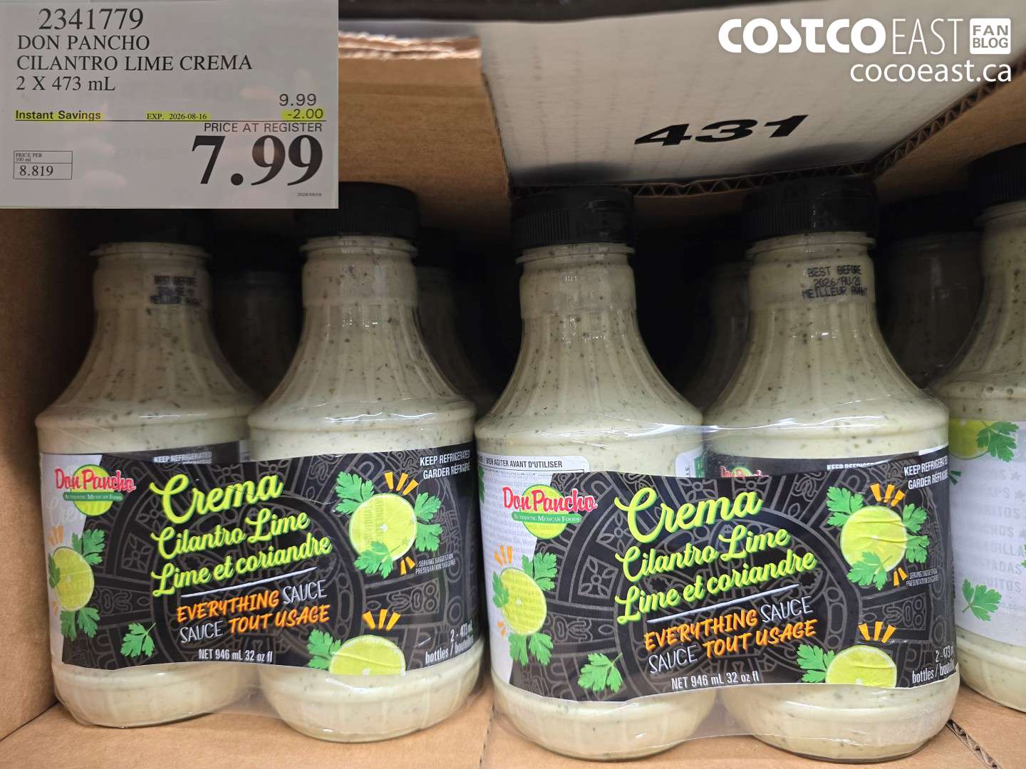 2341779 DON PANCHO CILANTRO LIME CREMA 2 X 473 ML ($2.00 INSTANT SAVINGS EXPIRES ON 2026-08-16) $7.99