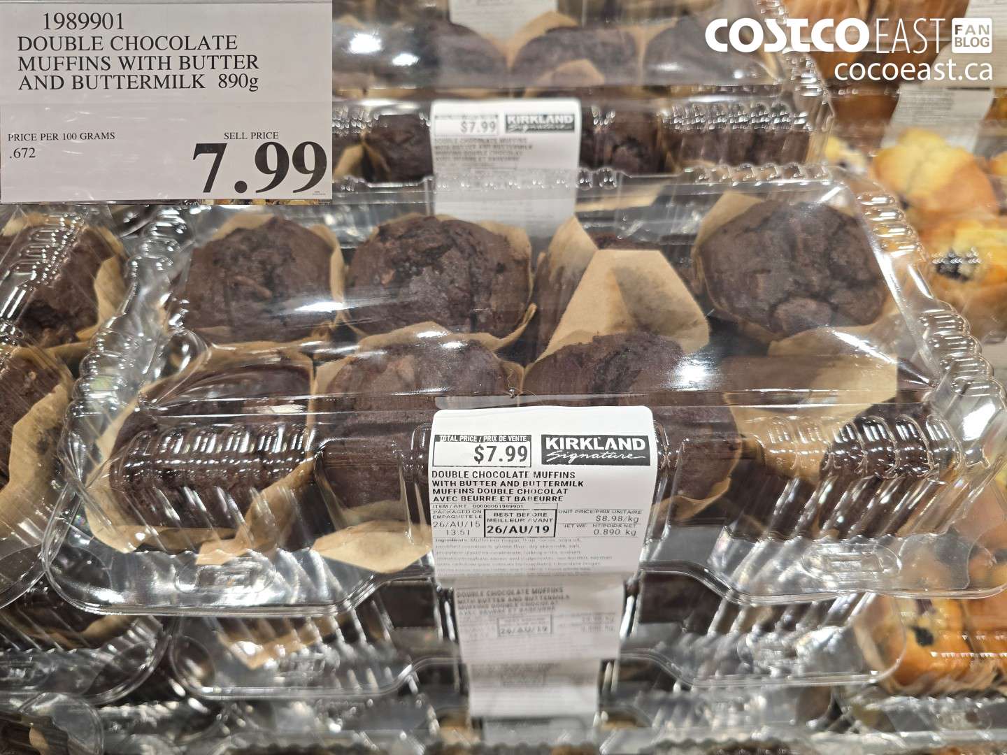 1989901 DOUBLE CHOCOLATE MUFFINS WITH BUTTER AND BUTTERMILK 890G $7.99