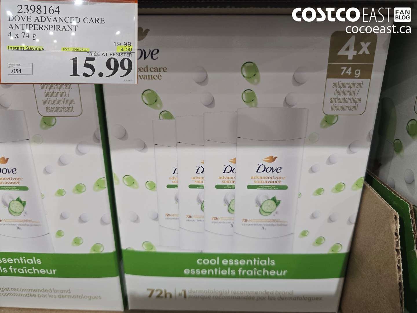 2398164 DOVE ADVANCED CARE ANTIPERSPIRANT 4 X 74 G ($4.00 INSTANT SAVINGS EXPIRES ON 2026-08-30) $15.99