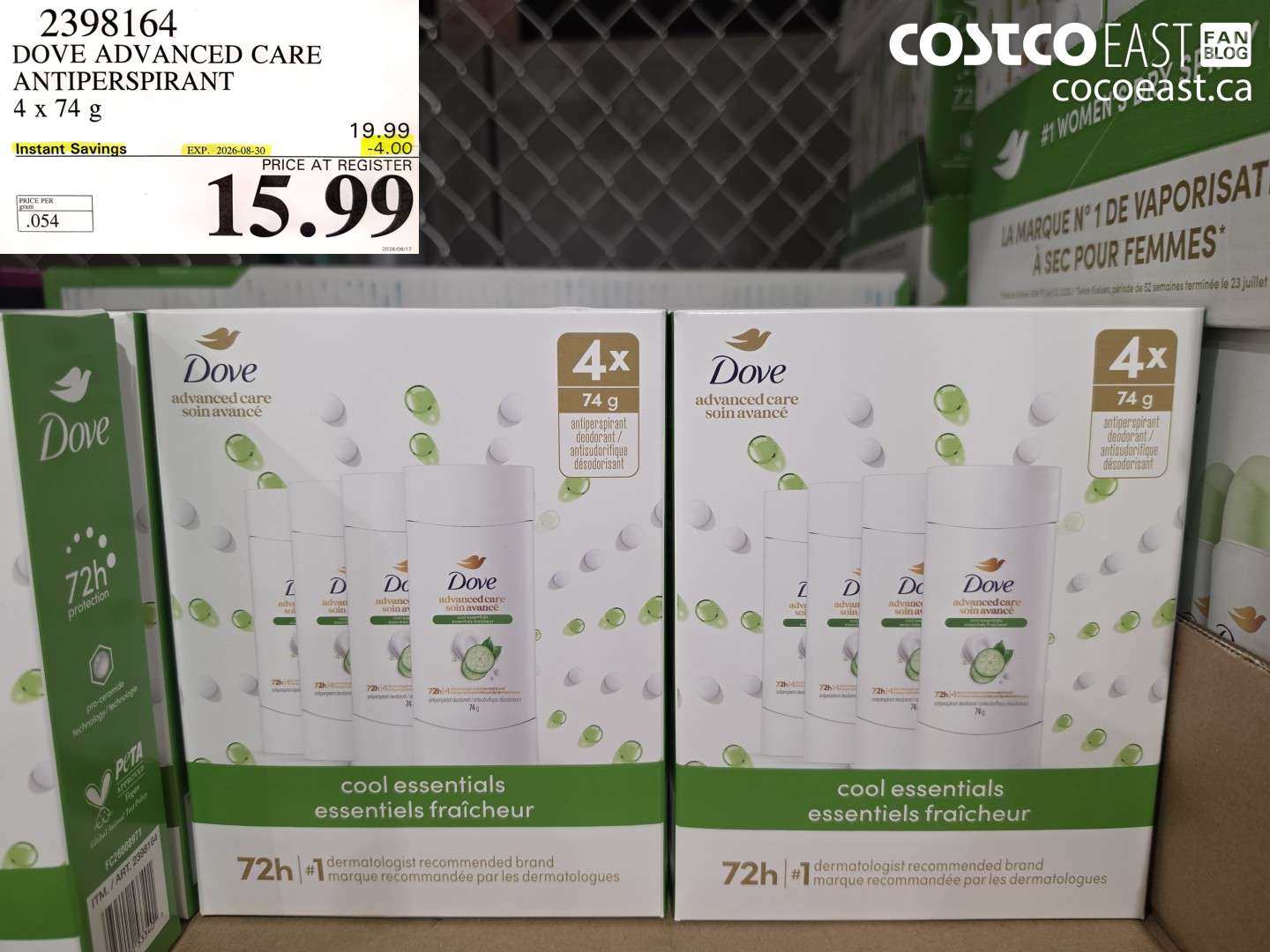 2398164 DOVE ADVANCED CARE ANTIPERSPIRANT 4 X 74 G ($4.00 INSTANT SAVINGS EXPIRES ON 2026-08-30) $15.99