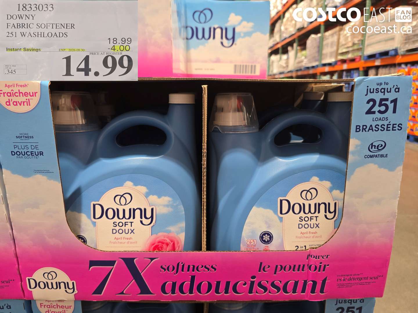 1833033 DOWNY FABRIC SOFTENER 251 WASHLOADS ($4.00 INSTANT SAVINGS EXPIRES ON 2026-08-30) $14.99