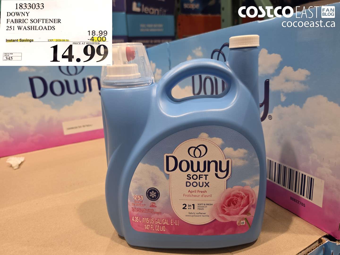 1833033 DOWNY FABRIC SOFTENER 251 WASHLOADS ($4.00 INSTANT SAVINGS EXPIRES ON 2026-08-30) $14.99