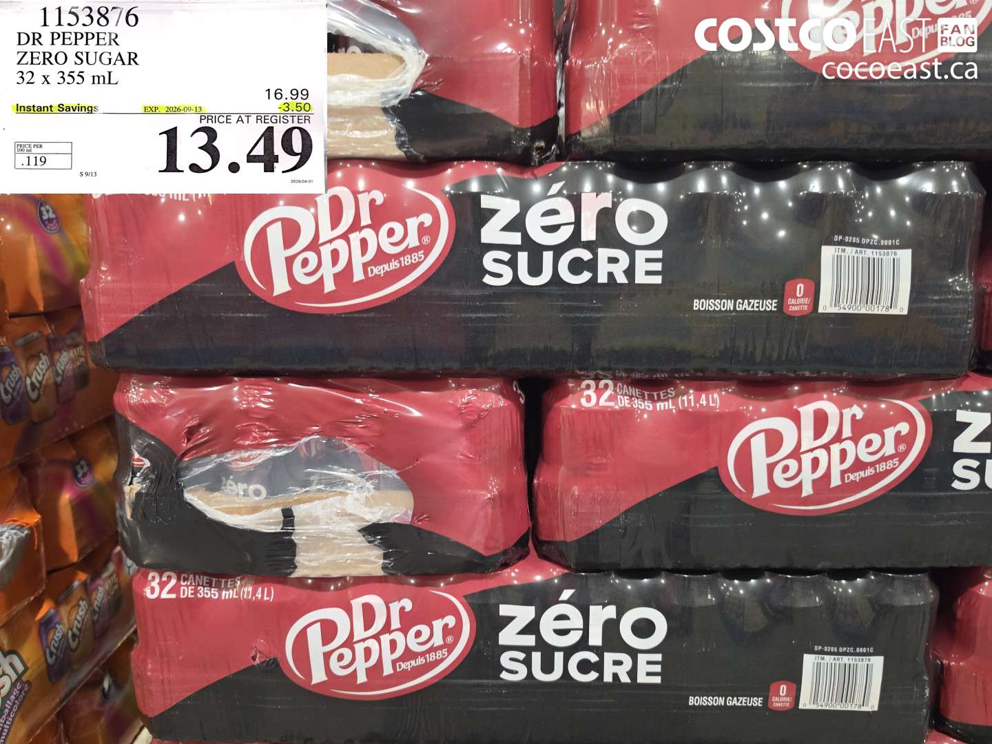 1153876 DR PEPPER ZERO SUGAR 32 X 355 ML ($3.50 INSTANT SAVINGS EXPIRES ON 2026-09-13) $13.49