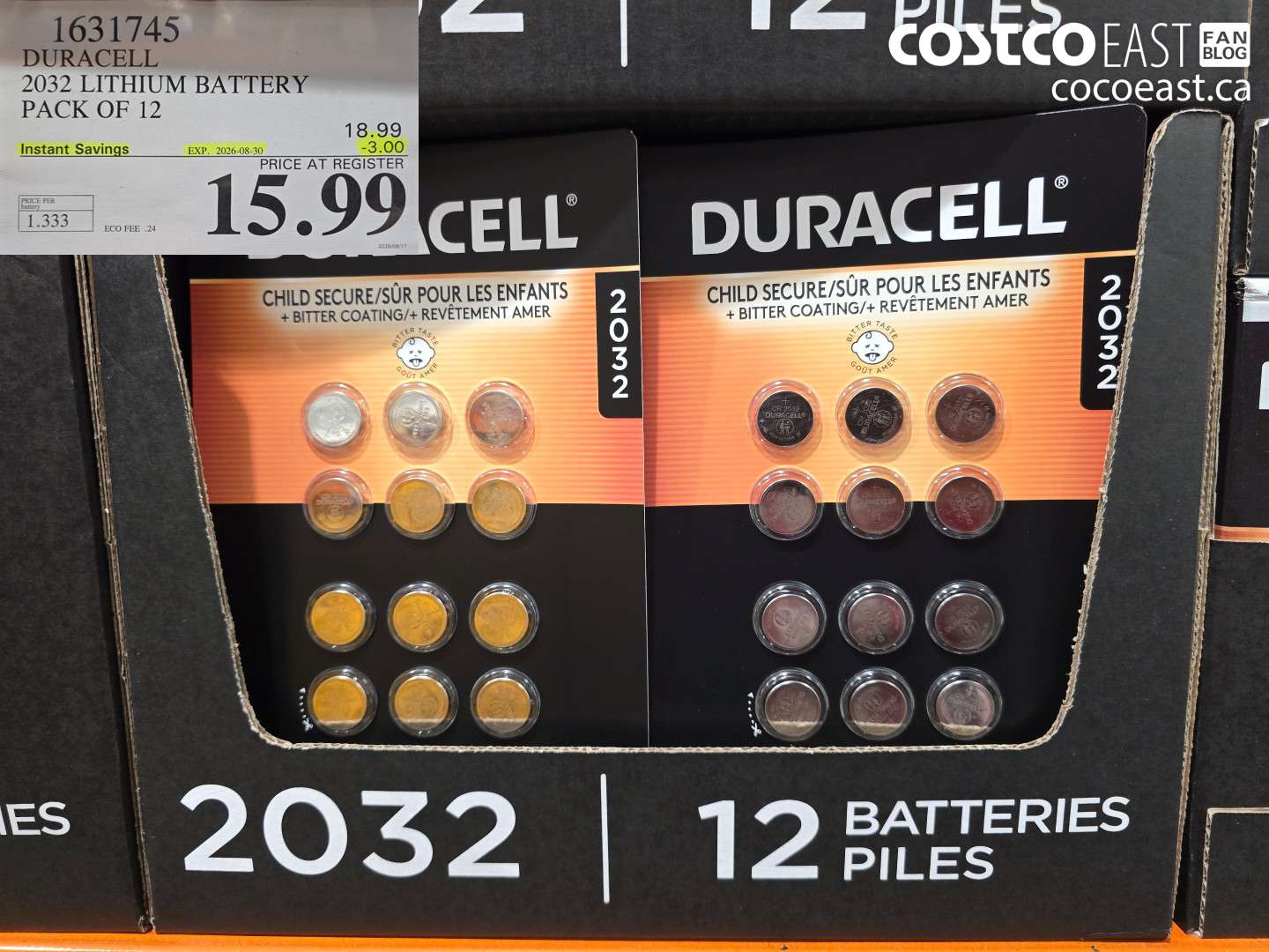 1631745 DURACELL 2032 LITHIUM BATTERY PACK OF 12 ($3.00 INSTANT SAVINGS EXPIRES ON 2026-08-30) $15.99
