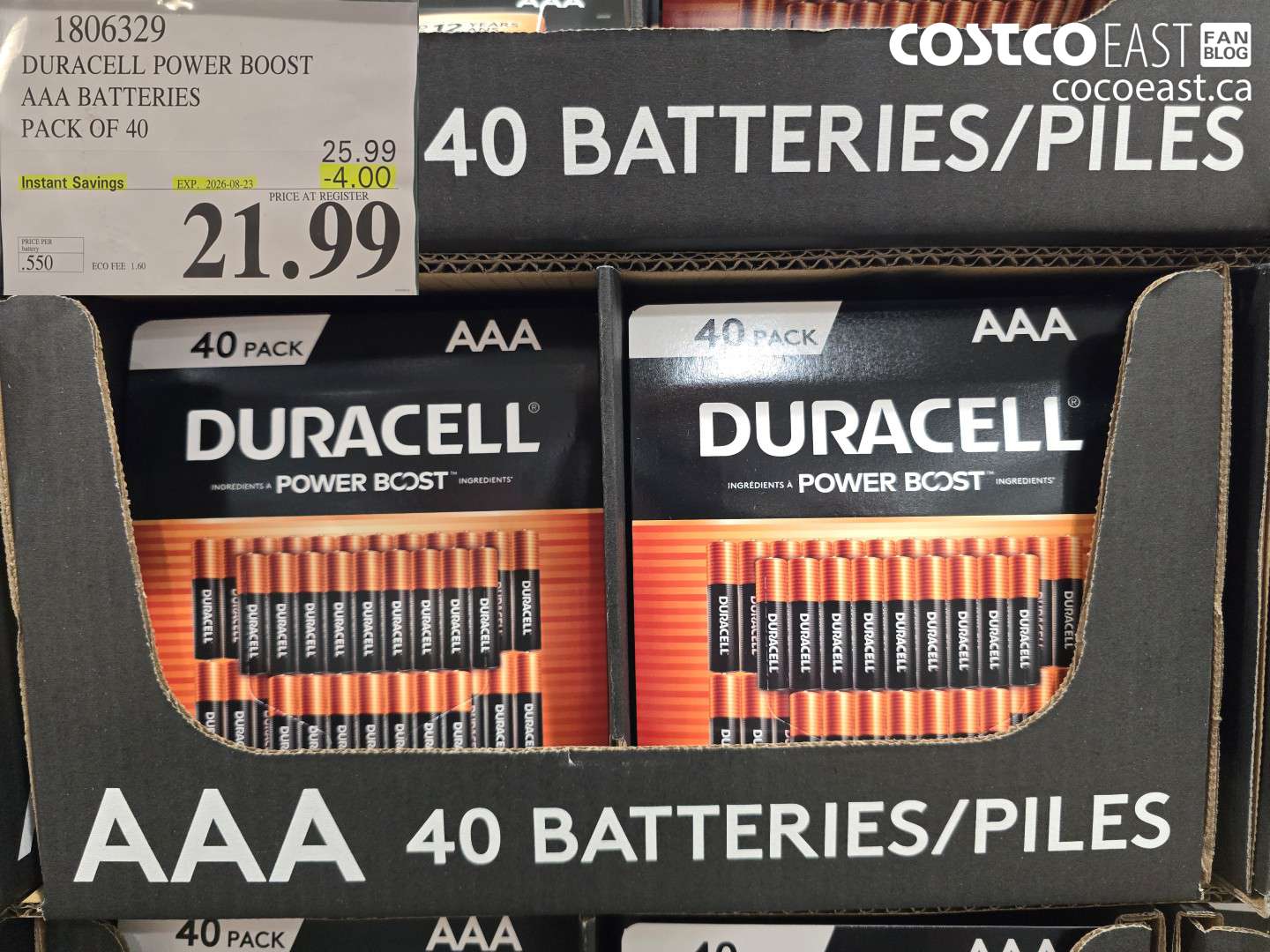 1806329 DURACELL POWER BOOST AAA BATTERIES PACK OF 40 ($4.00 INSTANT SAVINGS EXPIRES ON 2026-08-23) $21.99