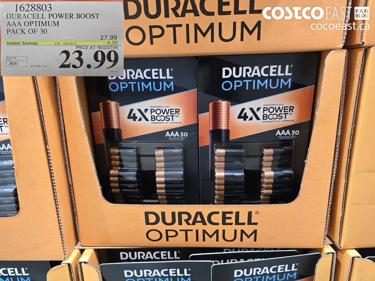 1628803 DURACELL POWER BOOST AAA OPTIMUM PACK OF 30 ($4.00 INSTANT SAVINGS EXPIRES ON 2026-08-23) $23.99