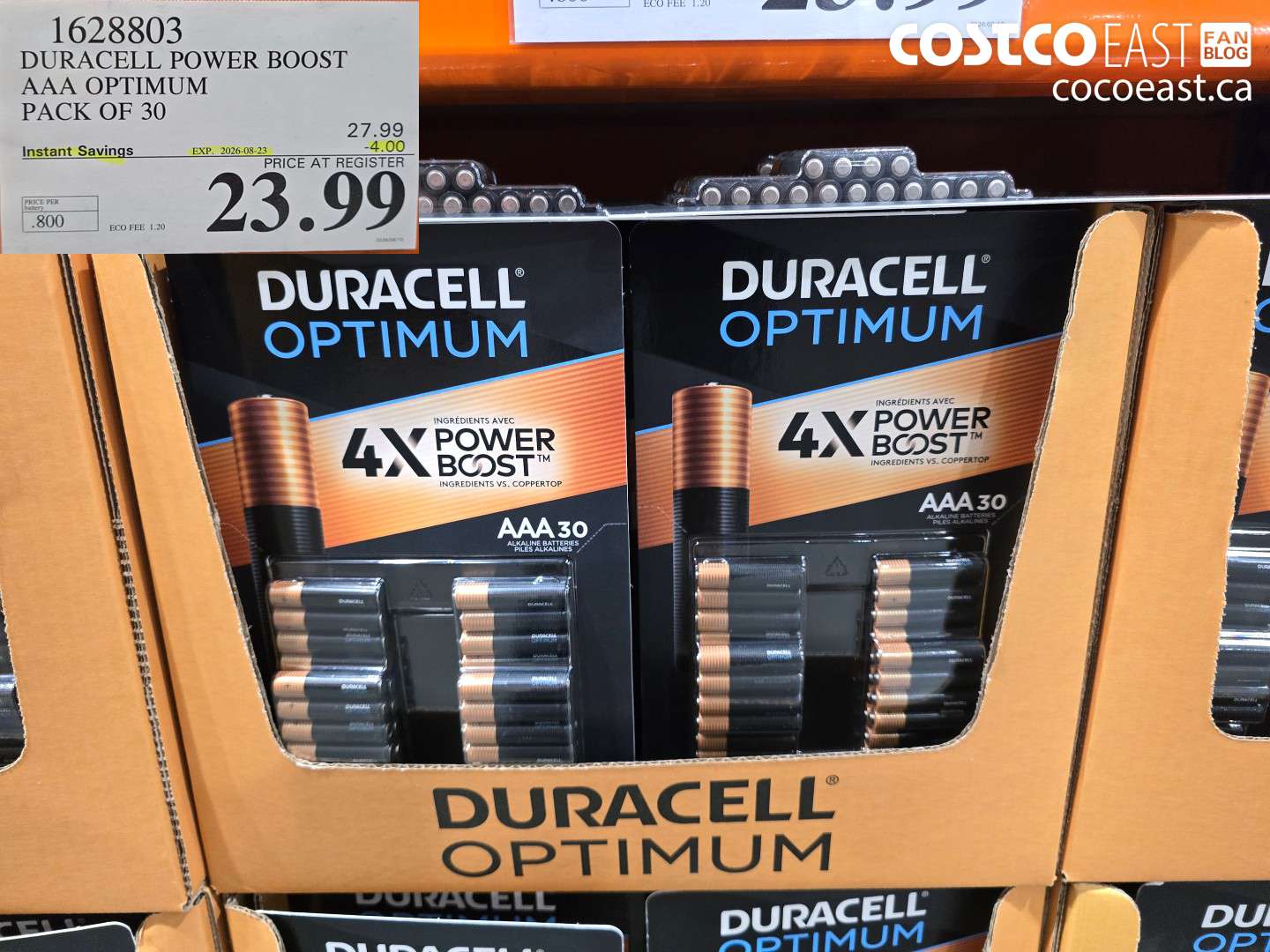 1628803 DURACELL POWER BOOST AAA OPTIMUM PACK OF 30 ($4.00 INSTANT SAVINGS EXPIRES ON 2026-08-23) $23.99