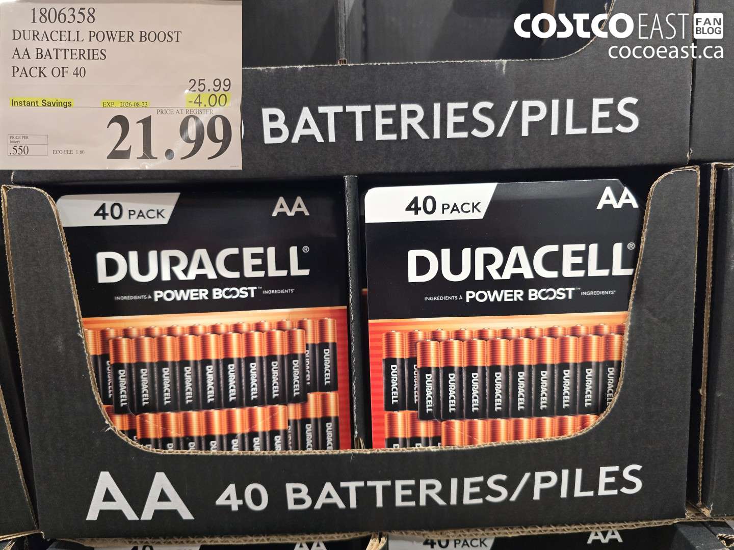 1806358 DURACELL POWER BOOST AA BATTERIES PACK OF 40 ($4.00 INSTANT SAVINGS EXPIRES ON 2026-08-23) $21.99