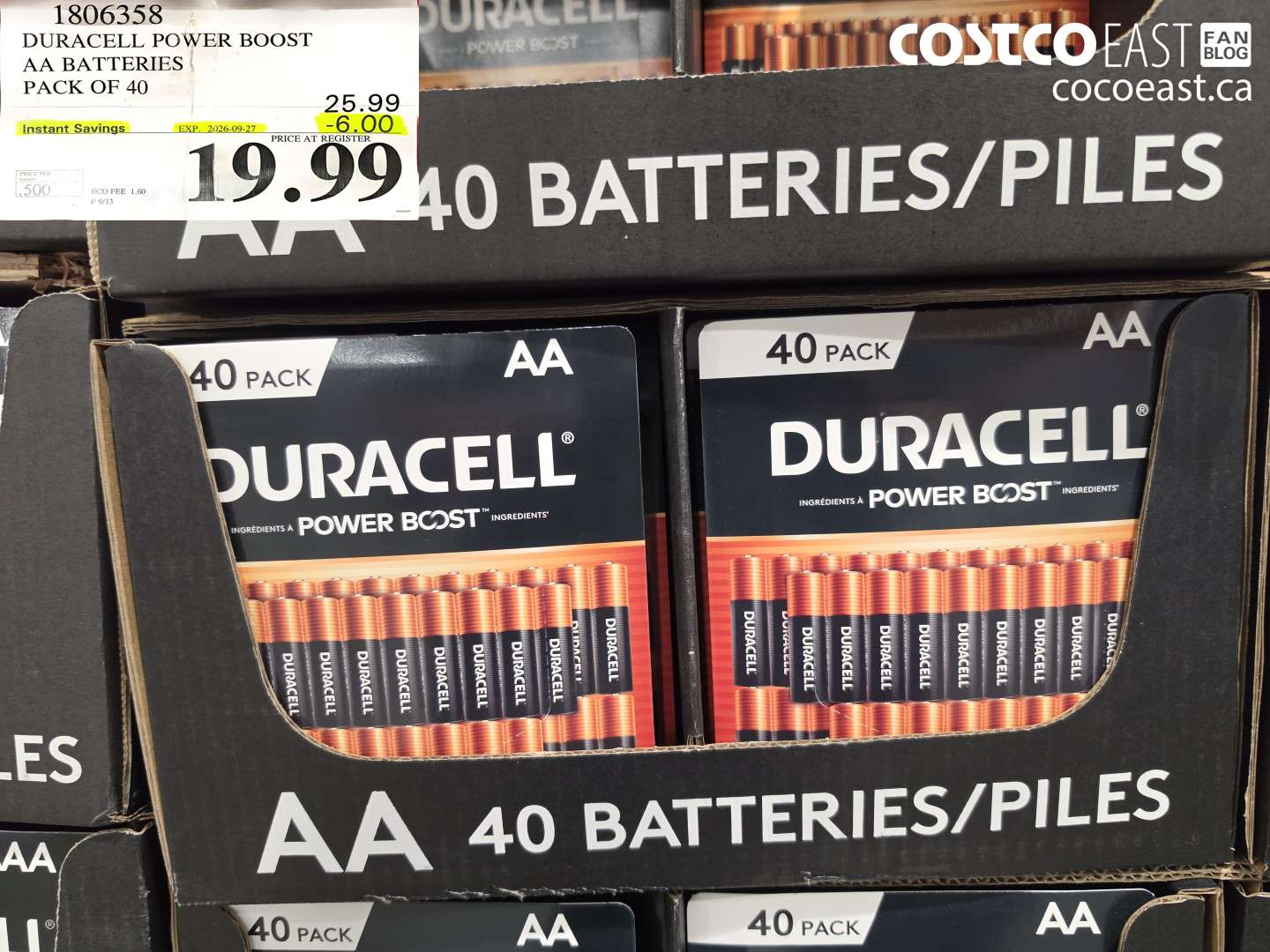1806358 DURACELL POWER BOOST AA BATTERIES PACK OF 40 ($6.00 INSTANT SAVINGS EXPIRES ON 2026-09-27) $19.99