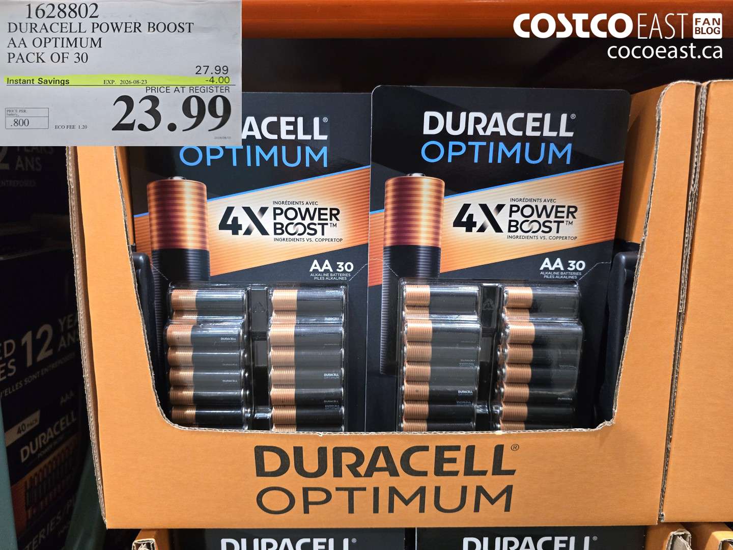1628802 DURACELL POWER BOOST AA OPTIMUM PACK OF 30 ($4.00 INSTANT SAVINGS EXPIRES ON 2026-08-23) $23.99