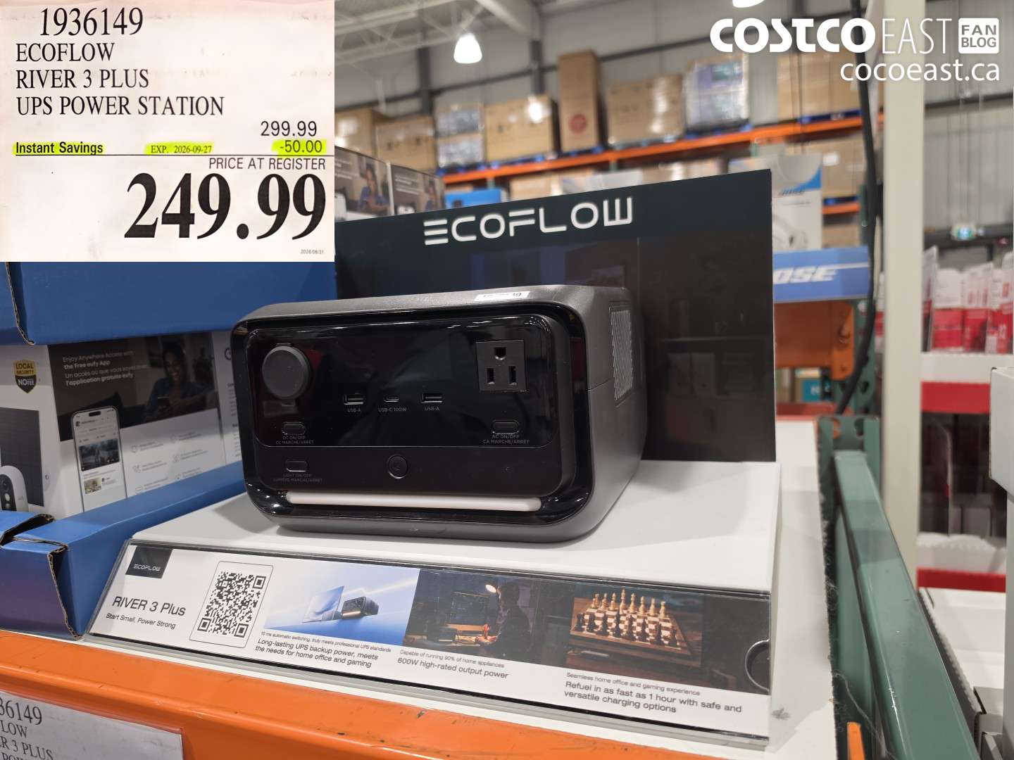 1936149 ECOFLOW RIVER 3 PLUS UPS POWER STATION ($50.00 INSTANT SAVINGS EXPIRES ON 2026-09-27) $249.99