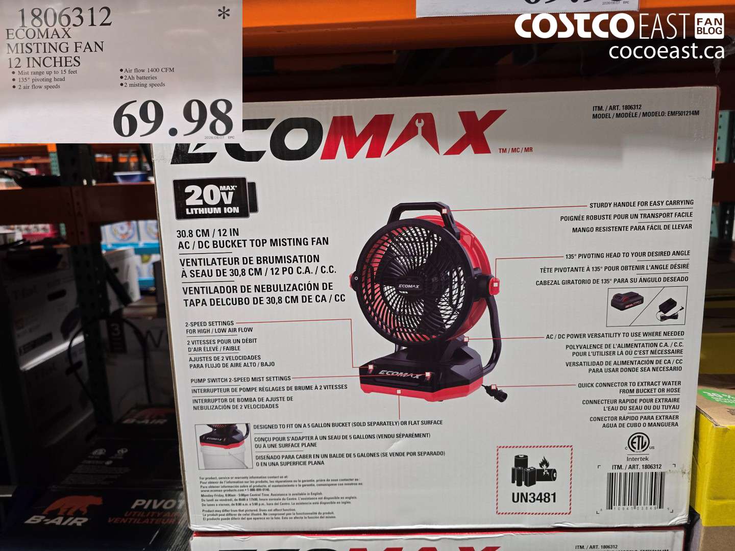 1806312 ECOMAX MISTING FAN 12 INCHES $69.98