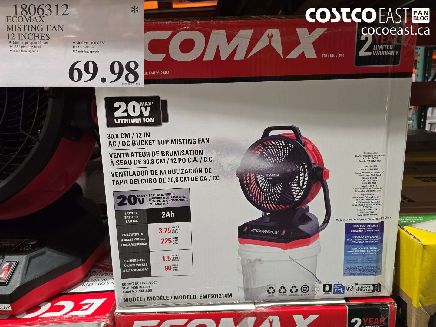 1806312 ECOMAX MISTING FAN 12 INCHES $69.98