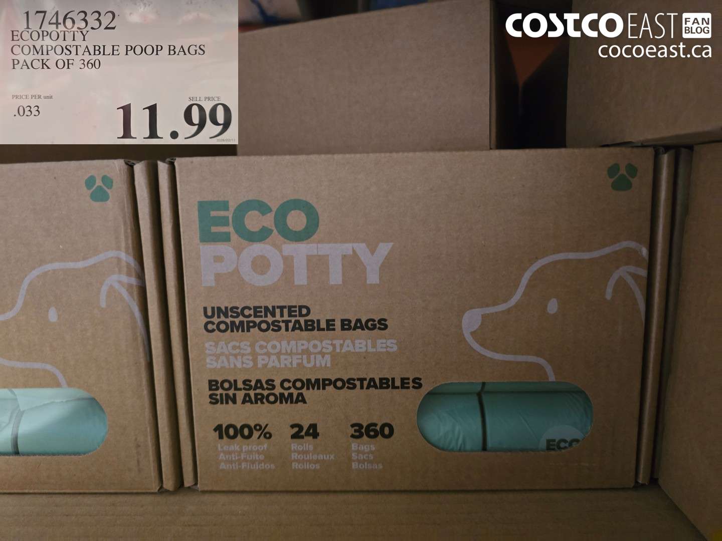 1746332 ECOPOTTY COMPOSTABLE POOP BAGS PACK OF 360 $11.99