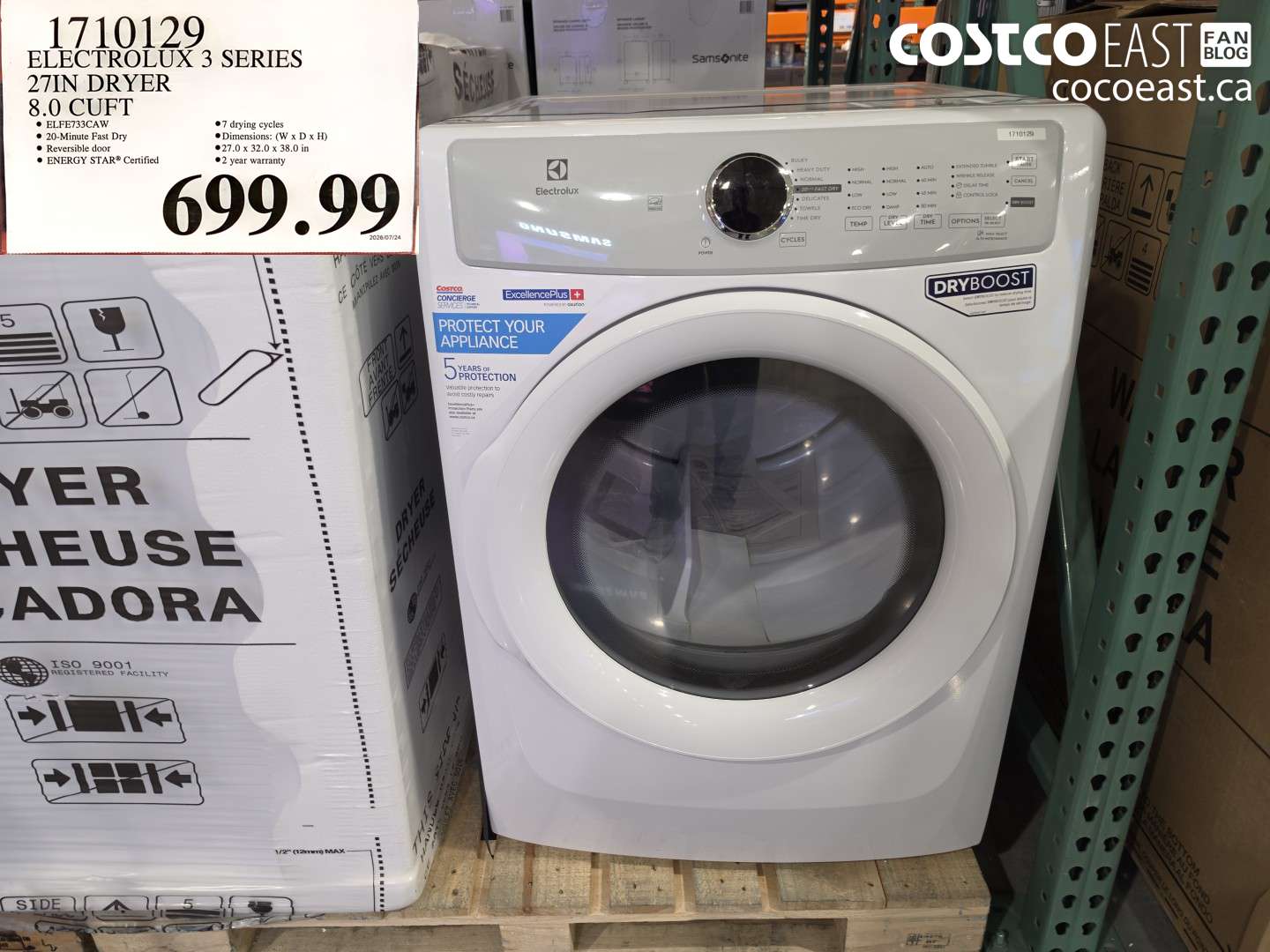 1710129 ELECTROLUX 3 SERIES 27IN DRYER 8.0 CUFT $699.99