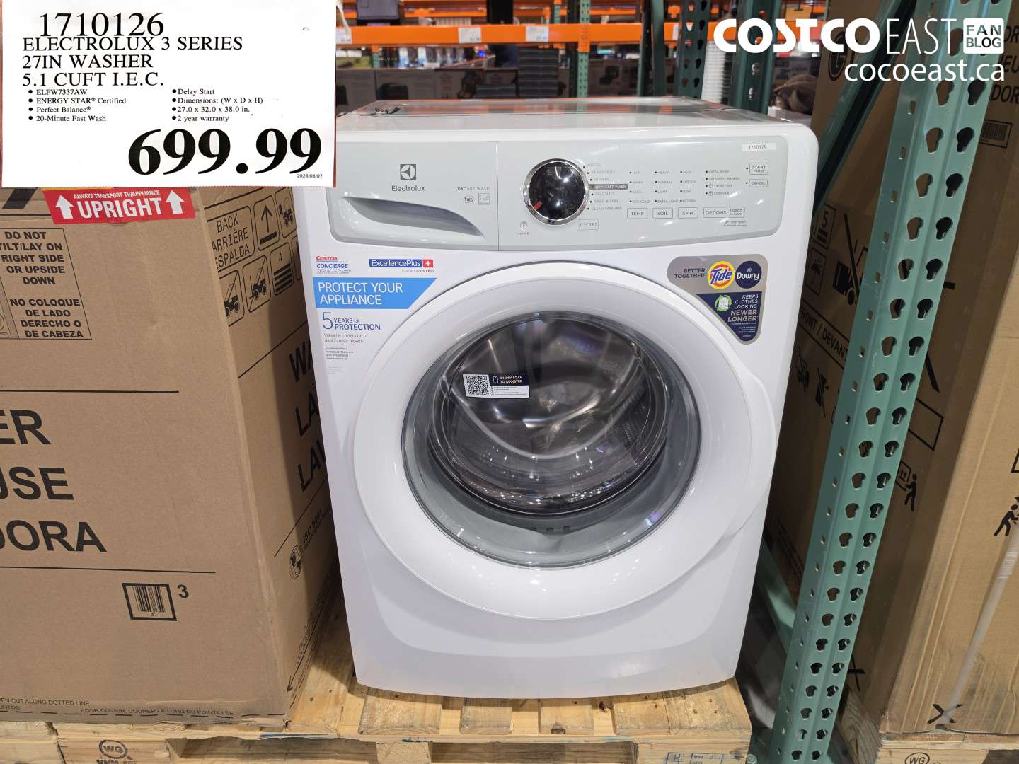 1710126 ELECTROLUX 3 SERIES 27IN WASHER 5.1 CUFT I.E.C. $699.99