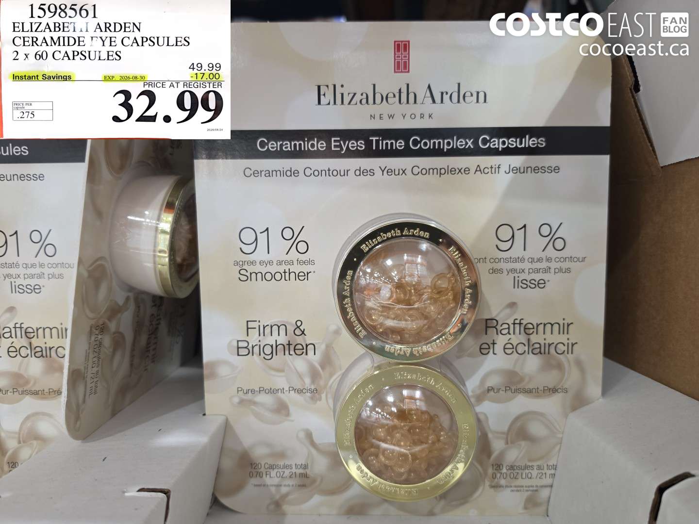 1598561 ELIZABETH ARDEN CERAMIDE EYE CAPSULES 2 X 60 CAPSULES ($17.00 INSTANT SAVINGS EXPIRES ON 2026-08-30) $32.99