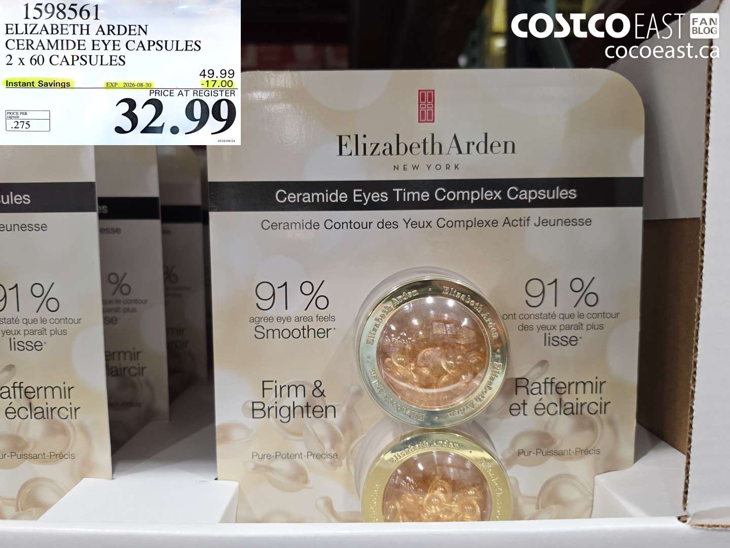 1598561 ELIZABETH ARDEN CERAMIDE EYE CAPSULES 2 X 60 CAPSULES ($17.00 INSTANT SAVINGS EXPIRES ON 2026-08-30) $32.99
