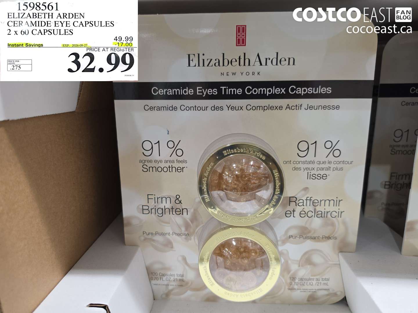 1598561 ELIZABETH ARDEN CERAMIDE EYE CAPSULES 2 X 60 CAPSULES ($17.00 INSTANT SAVINGS EXPIRES ON 2026-09-27) $32.99