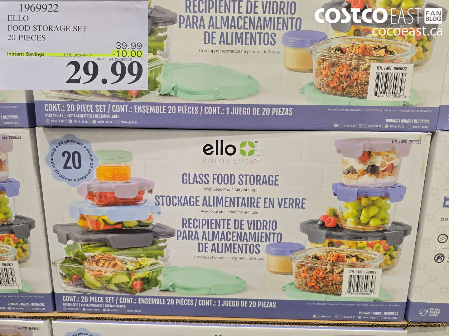 1969922 ELLO FOOD STORAGE SET 20 PIECES ($10.00 INSTANT SAVINGS EXPIRES ON 2026-08-16) $29.99