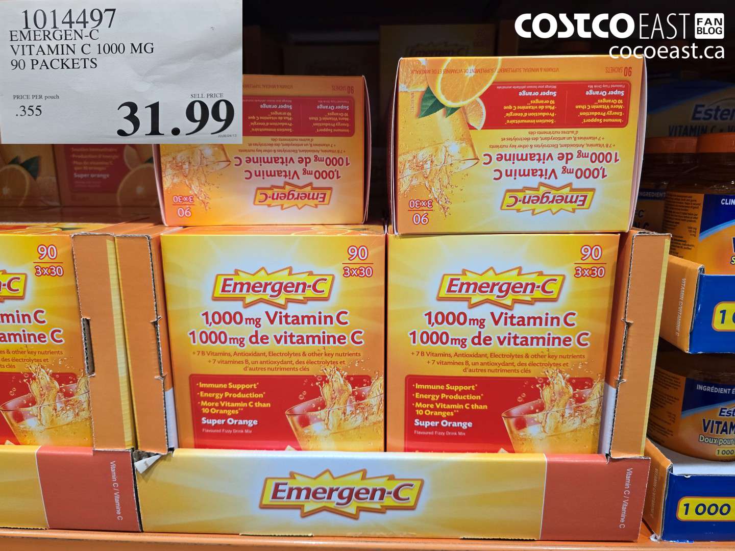 1014497 EMERGEN-C VITAMIN C 1000 MG 90 PACKETS $31.99