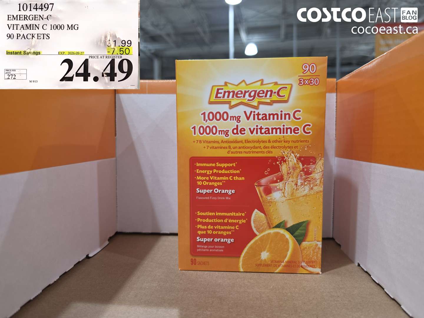 1014497 EMERGEN-C VITAMIN C 1000 MG 90 PACKETS ($7.50 INSTANT SAVINGS EXPIRES ON 2026-09-27) $24.49
