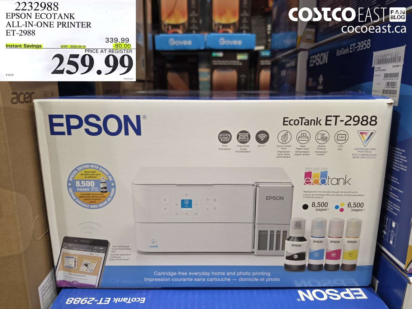 2232988 EPSON ECOTANK ALL-IN-ONE PRINTER ET-2988 ($80.00 INSTANT SAVINGS EXPIRES ON 2026-08-30) $259.99