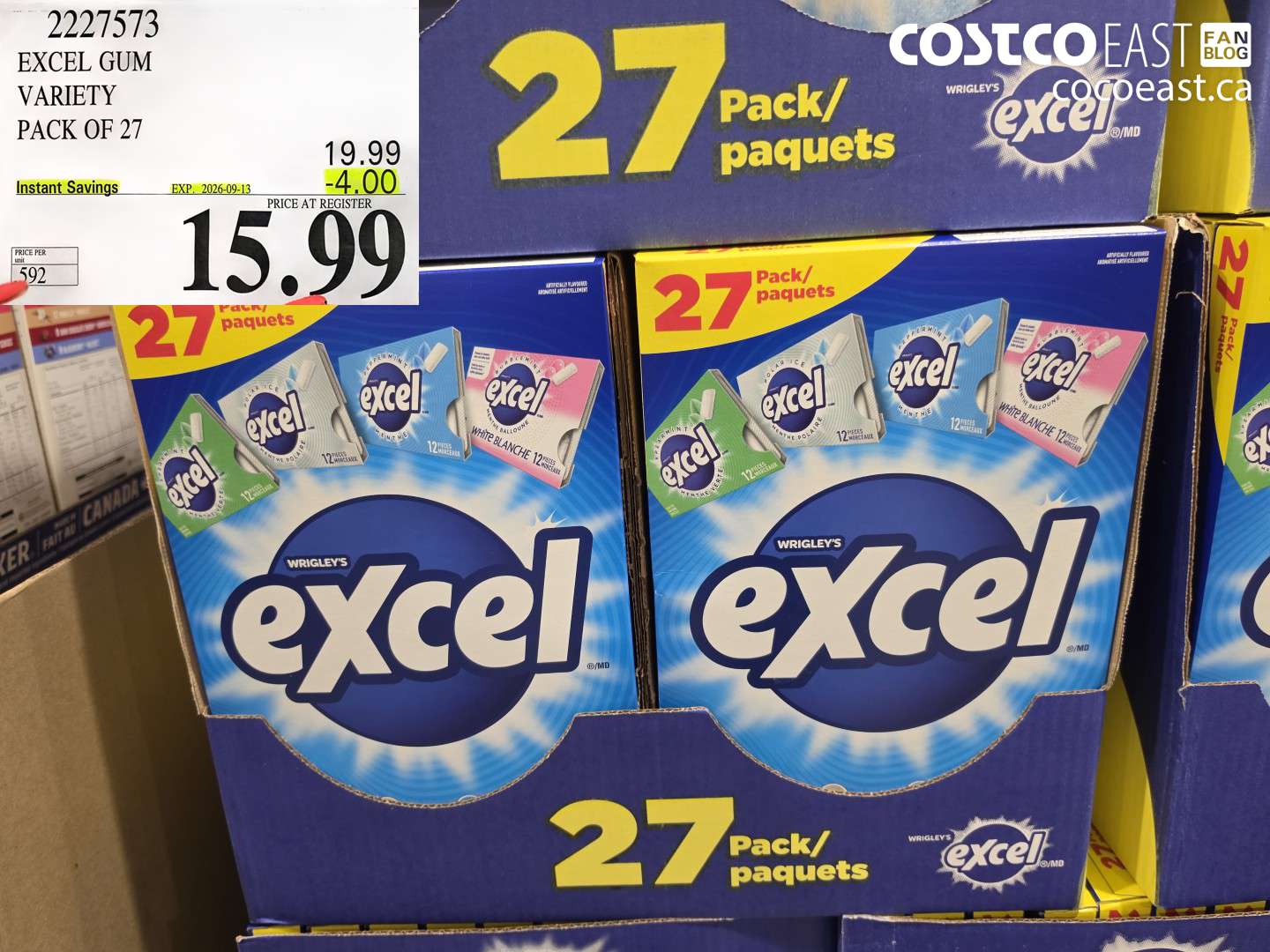 2227573 EXCEL GUM VARIETY PACK OF 27 ($4.00 INSTANT SAVINGS EXPIRES ON 2026-09-13) $15.99