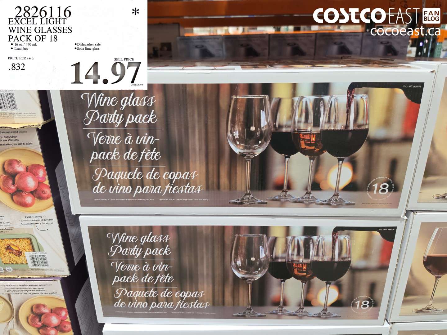 2826116 EXCEL LIGHT WINE GLASSES PACK OF 18 $14.97