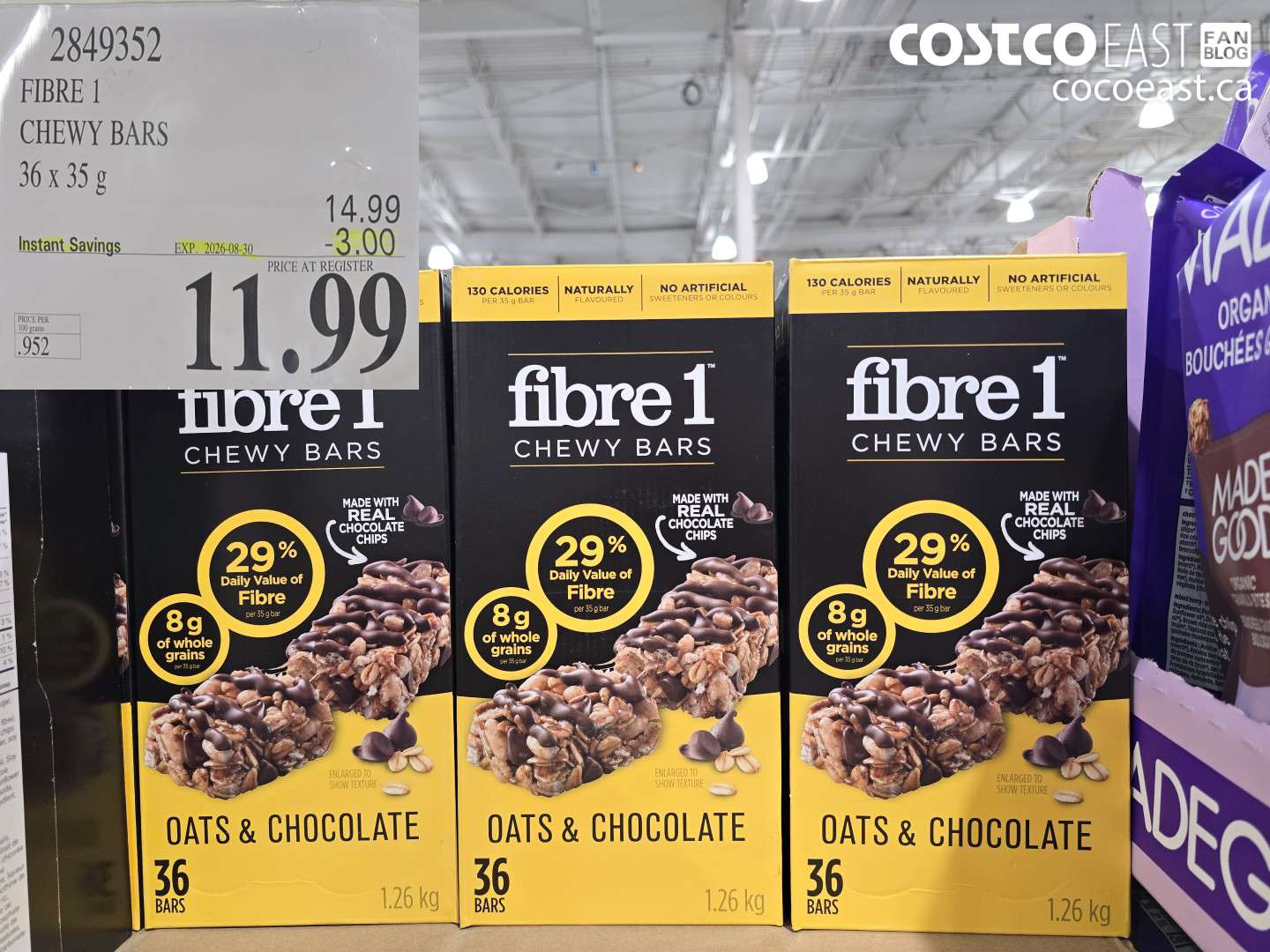 2849352 FIBRE 1 CHEWY BARS 36 X 35 G ($3.00 INSTANT SAVINGS EXPIRES ON 2026-08-30) $11.99