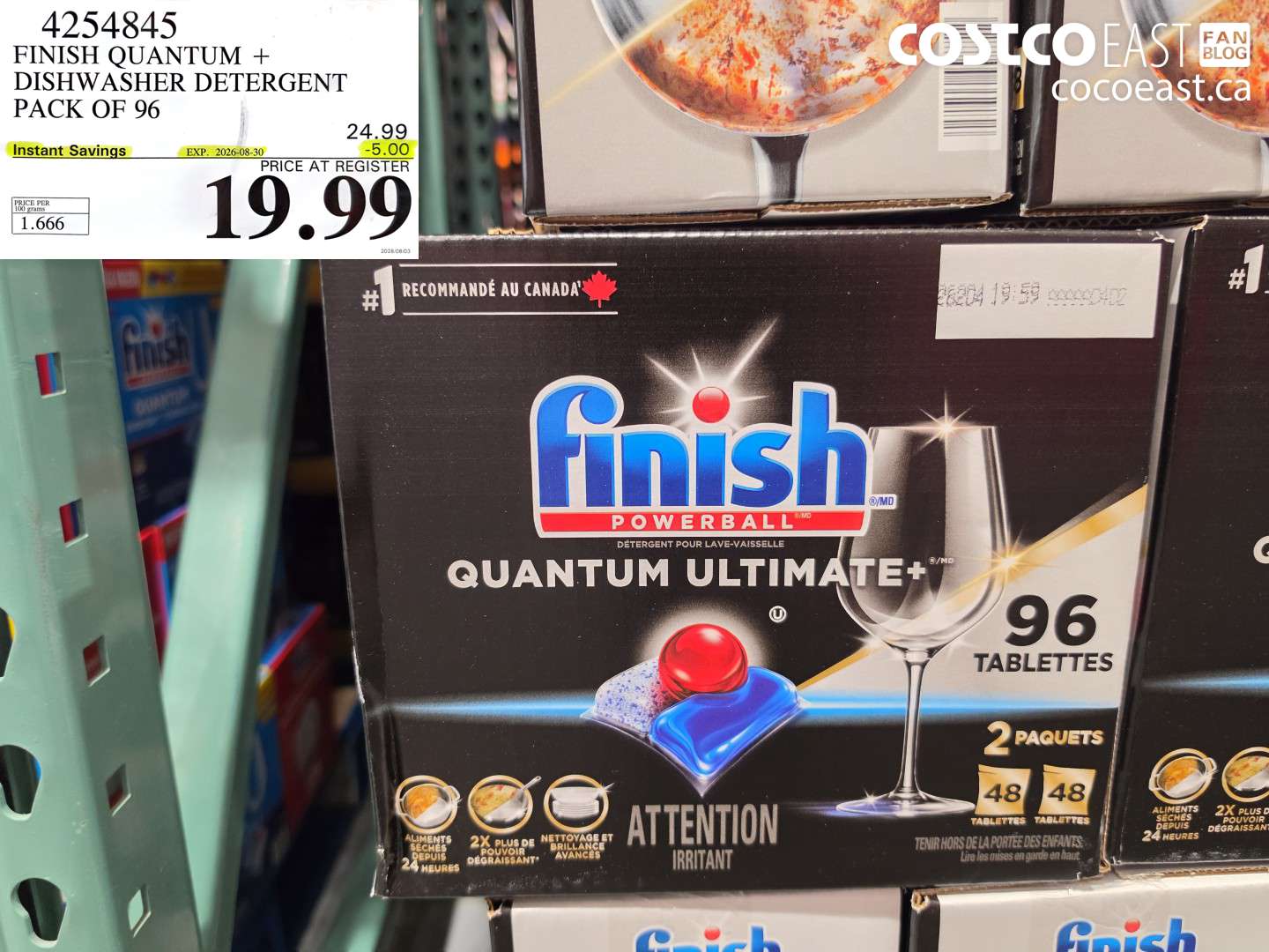 4254845 FINISH QUANTUM + DISHWASHER DETERGENT PACK OF 96 ($5.00 INSTANT SAVINGS EXPIRES ON 2026-08-30) $19.99