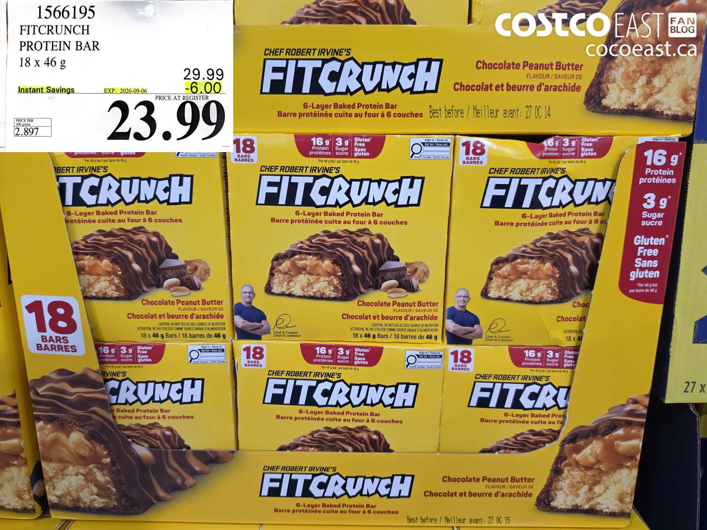 1566195 FITCRUNCH PROTEIN BAR 18 X 46 G ($6.00 INSTANT SAVINGS EXPIRES ON 2026-09-06) $23.99