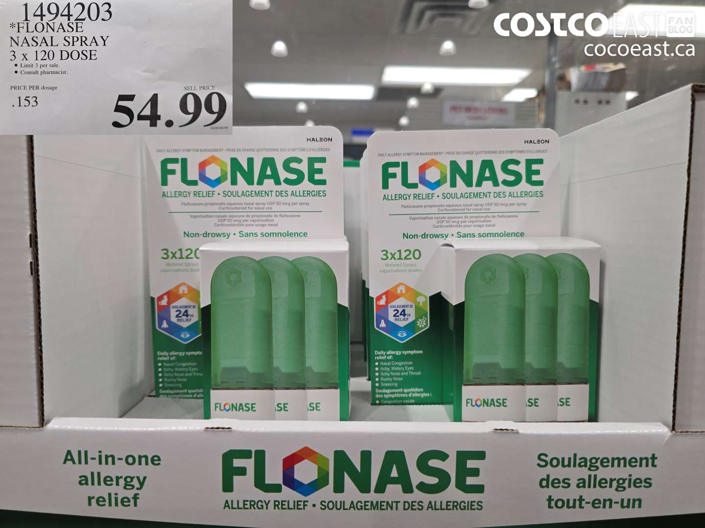 1494203 FLONASE NASAL SPRAY 3 X 120 DOSE $54.99
