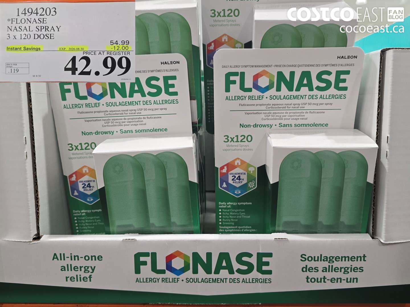1494203 FLONASE NASAL SPRAY 3 X 120 DOSE ($12.00 INSTANT SAVINGS EXPIRES ON 2026-08-30) $42.99