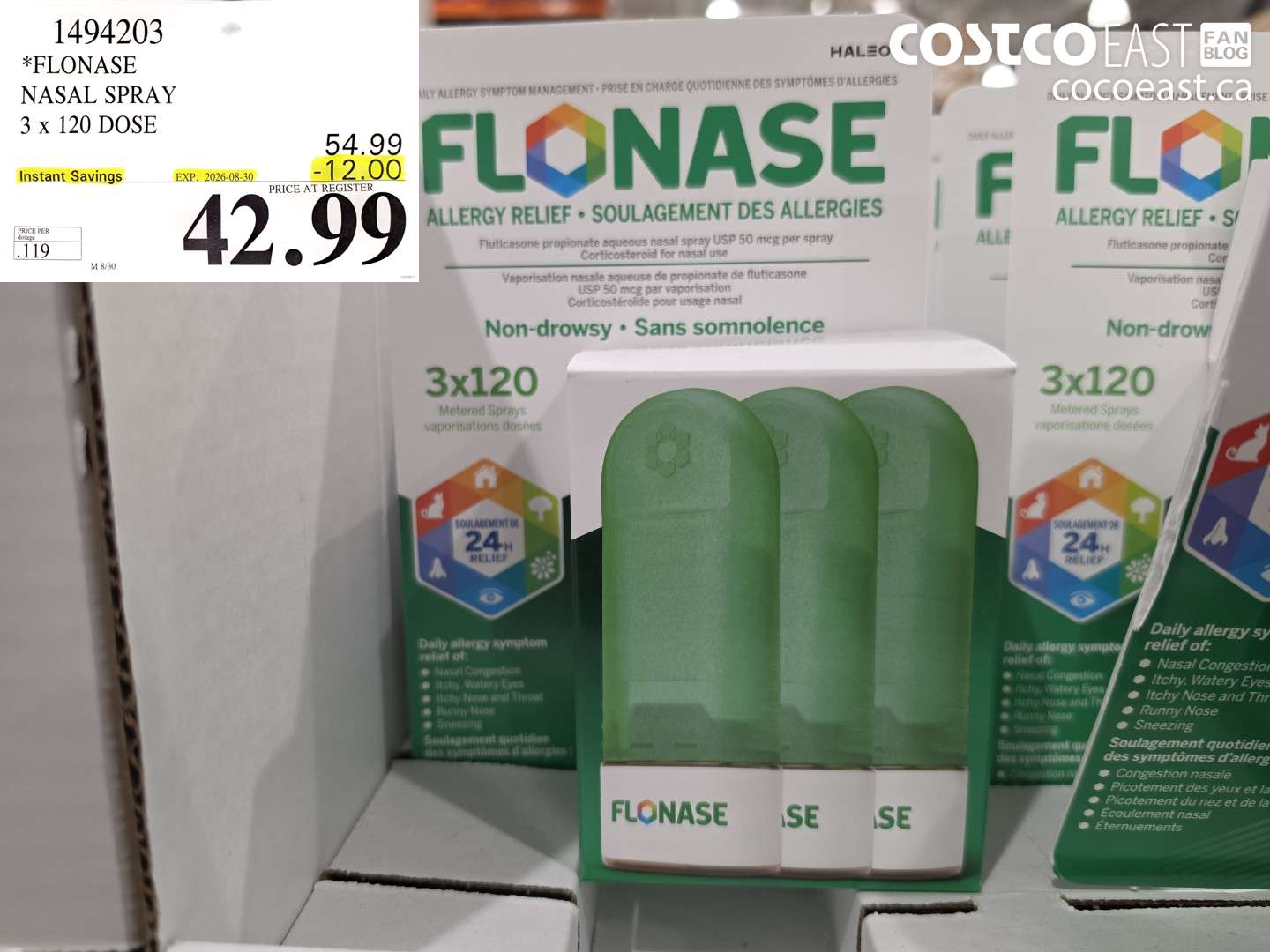 1494203 FLONASE NASAL SPRAY 3 X 120 DOSE ($12.00 INSTANT SAVINGS EXPIRES ON 2026-08-30) $42.99