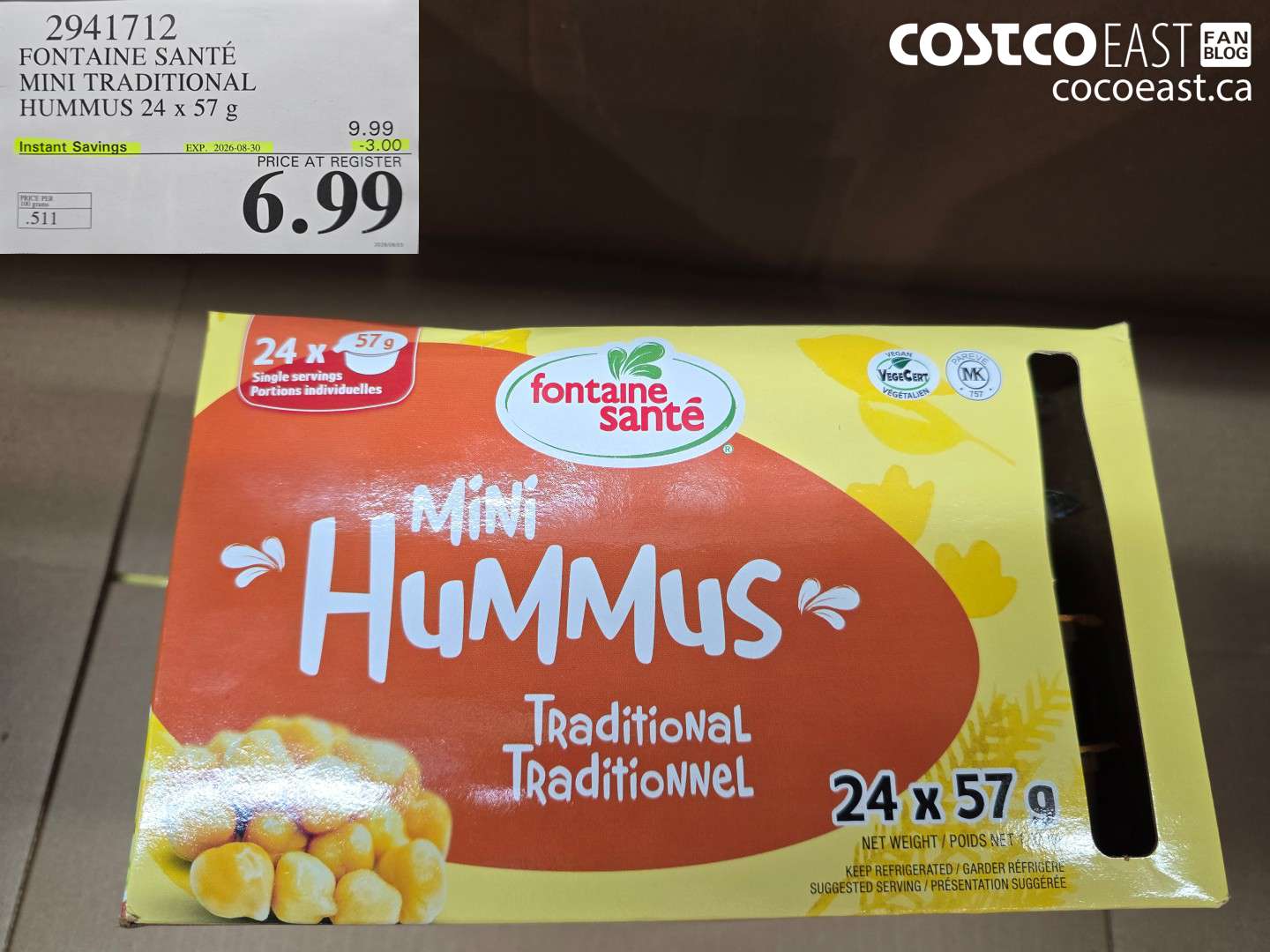 2941712 FONTAINE SANTÉ MINI TRADITIONAL HUMMUS 24 X 57 G ($3.00 INSTANT SAVINGS EXPIRES ON 2026-08-30) $6.99