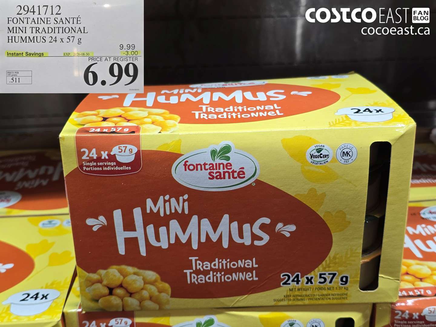 2941712 FONTAINE SANTÉ MINI TRADITIONAL HUMMUS 24 X 57 G ($3.00 INSTANT SAVINGS EXPIRES ON 2026-08-30) $6.99