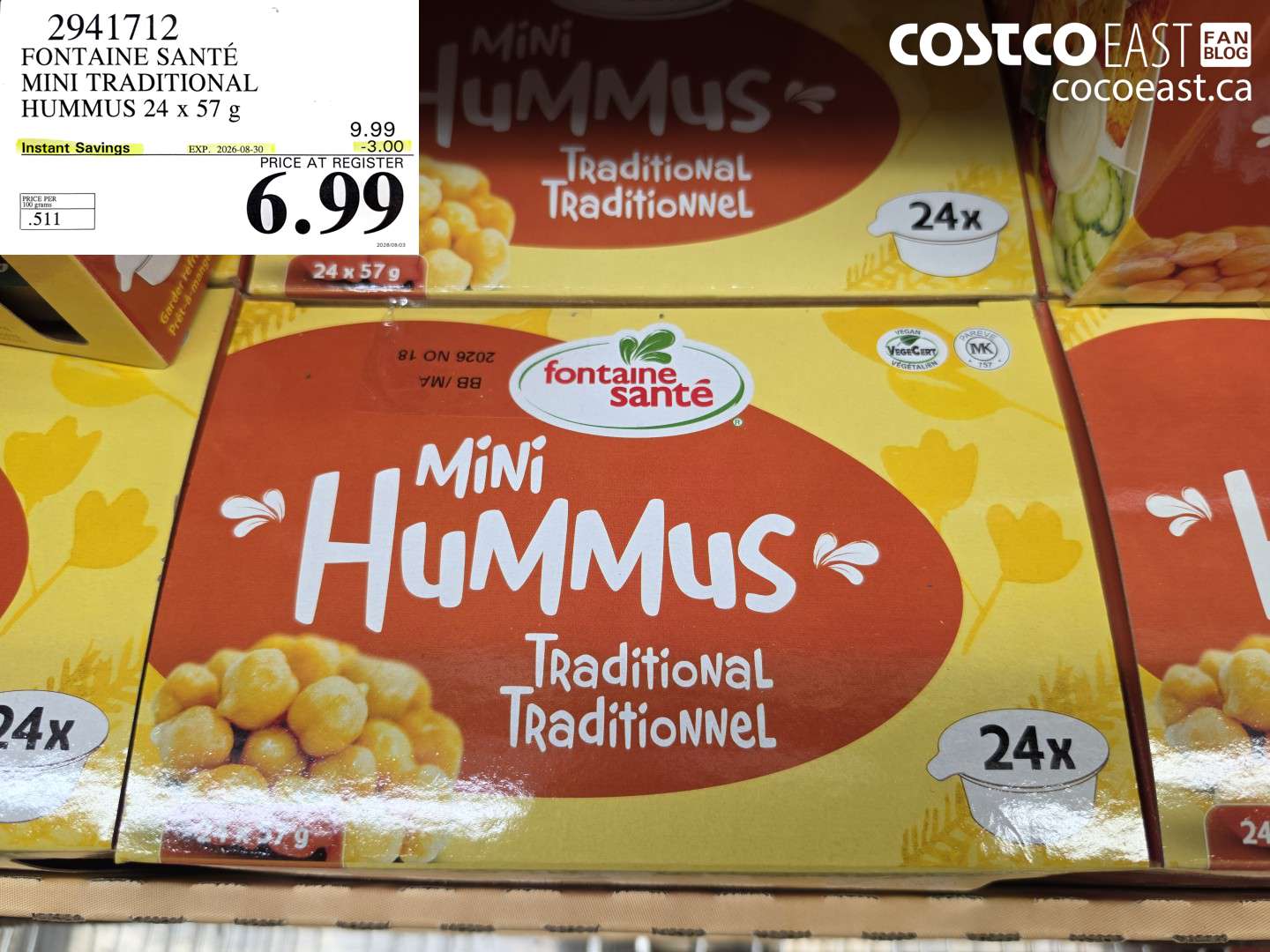 2941712 FONTAINE SANTÉ MINI TRADITIONAL HUMMUS 24 X 57 G ($3.00 INSTANT SAVINGS EXPIRES ON 2026-08-30) $6.99