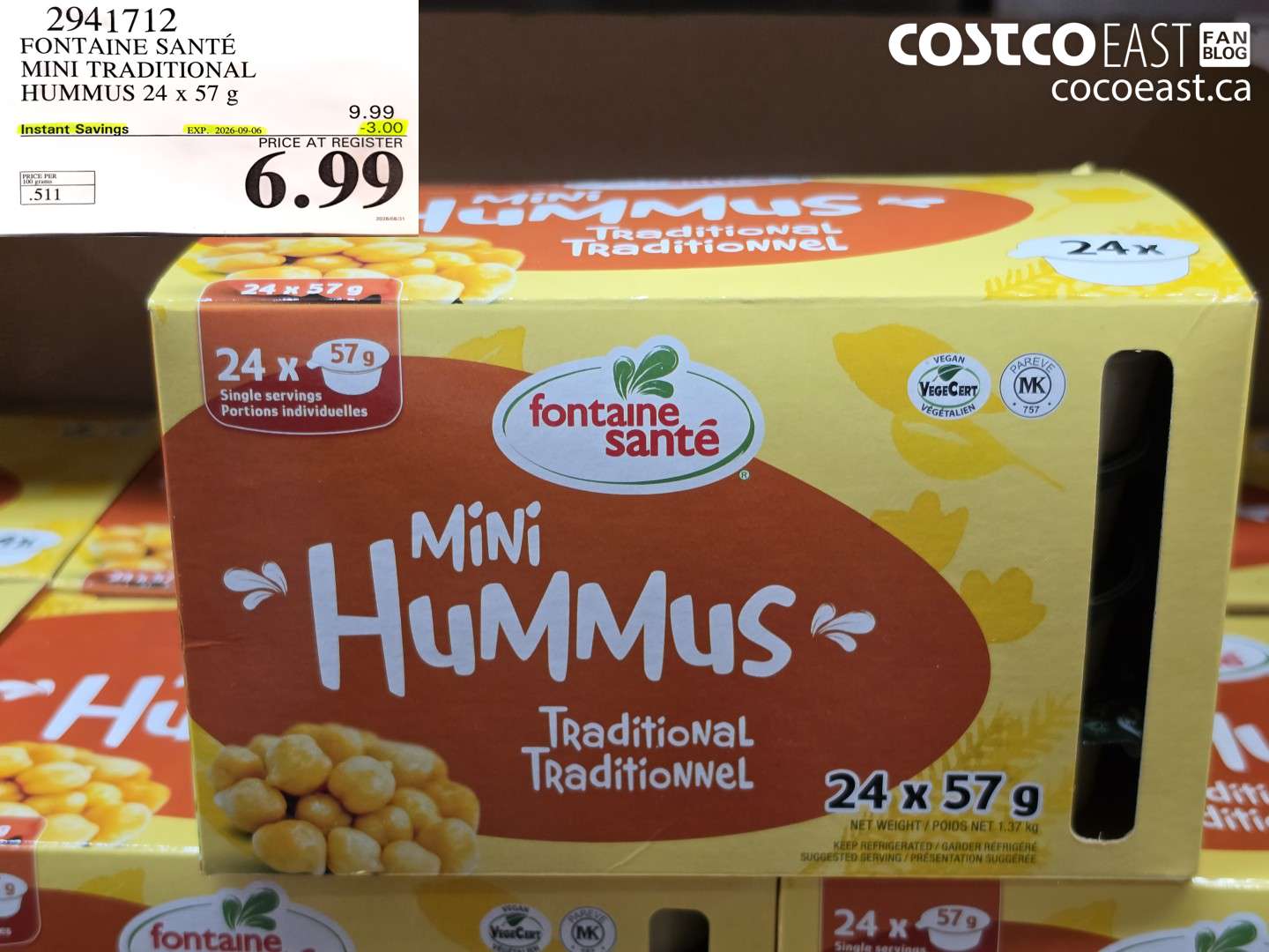2941712 FONTAINE SANTÉ MINI TRADITIONAL HUMMUS 24 X 57 G ($3.00 INSTANT SAVINGS EXPIRES ON 2026-09-06) $6.99