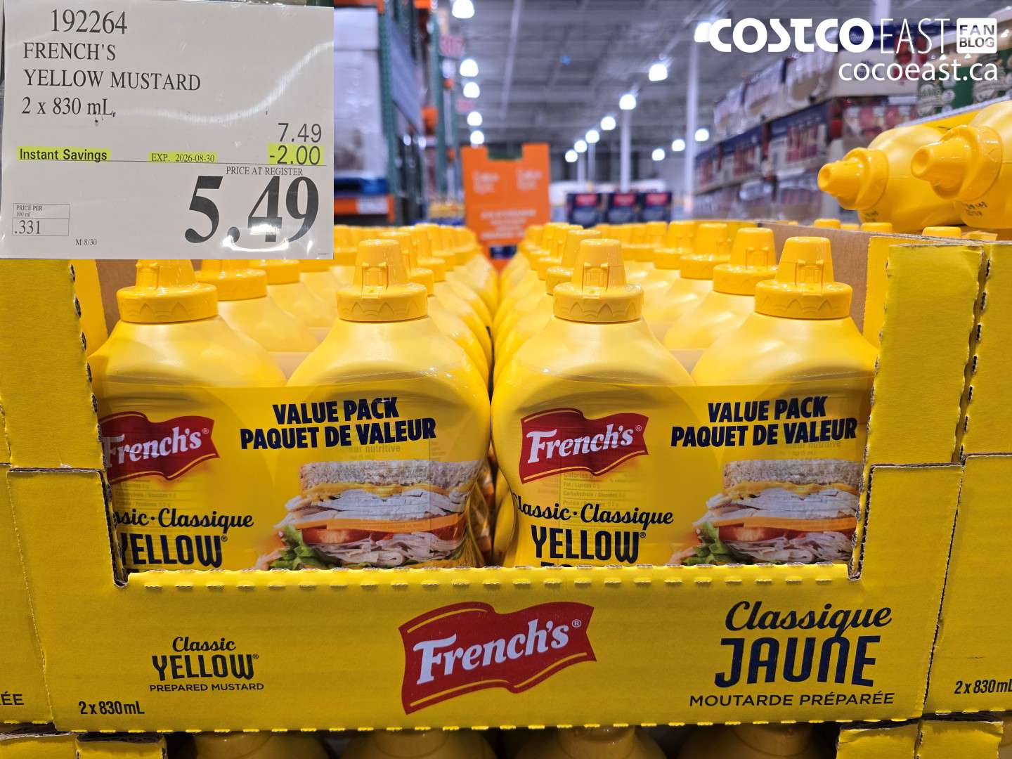 192264 FRENCH'S YELLOW MUSTARD 2 X 830 ML ($2.00 INSTANT SAVINGS EXPIRES ON 2026-08-30) $5.49