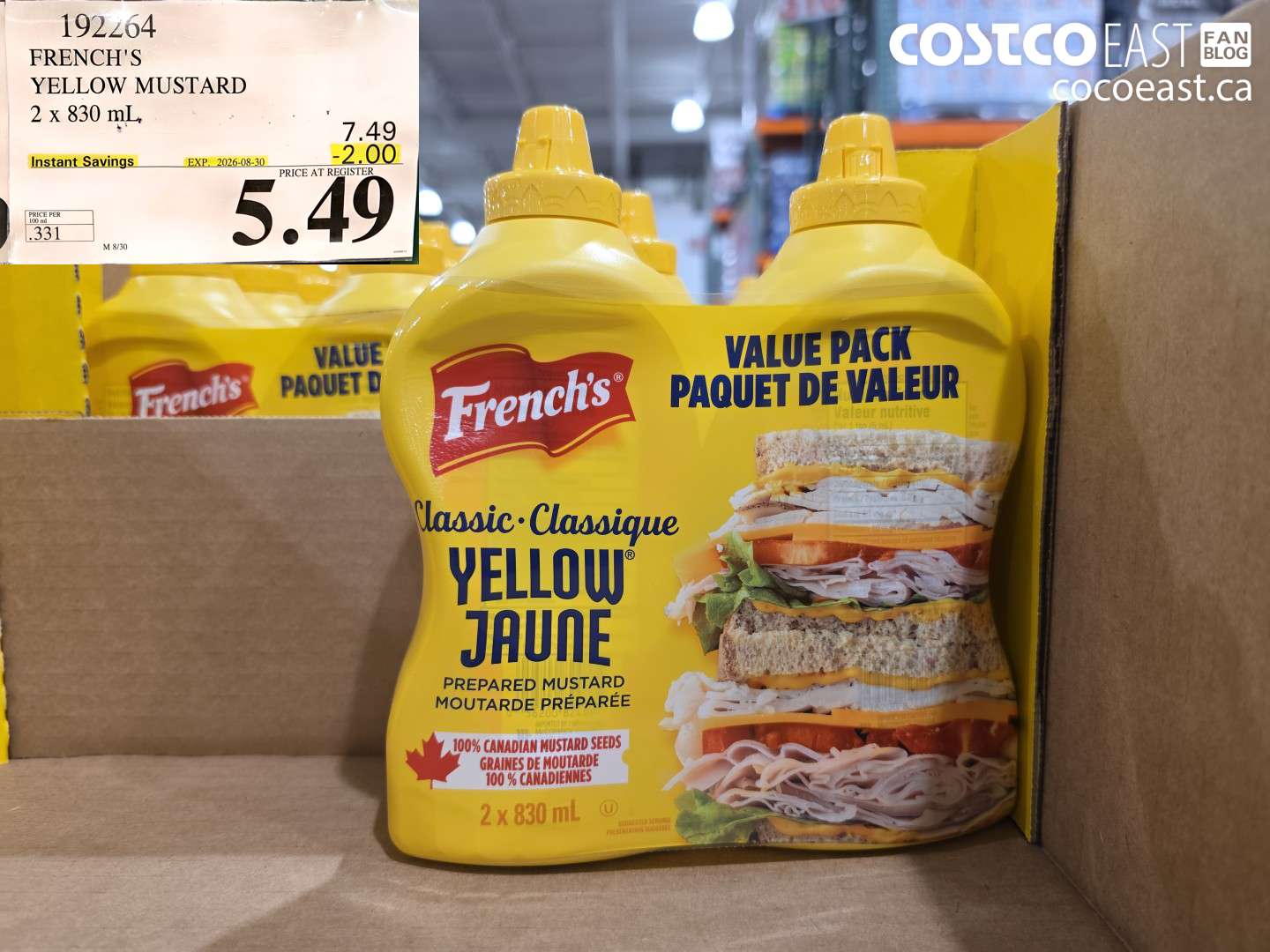 192264 FRENCH'S YELLOW MUSTARD 2 X 830 ML ($2.00 INSTANT SAVINGS EXPIRES ON 2026-08-30) $5.49