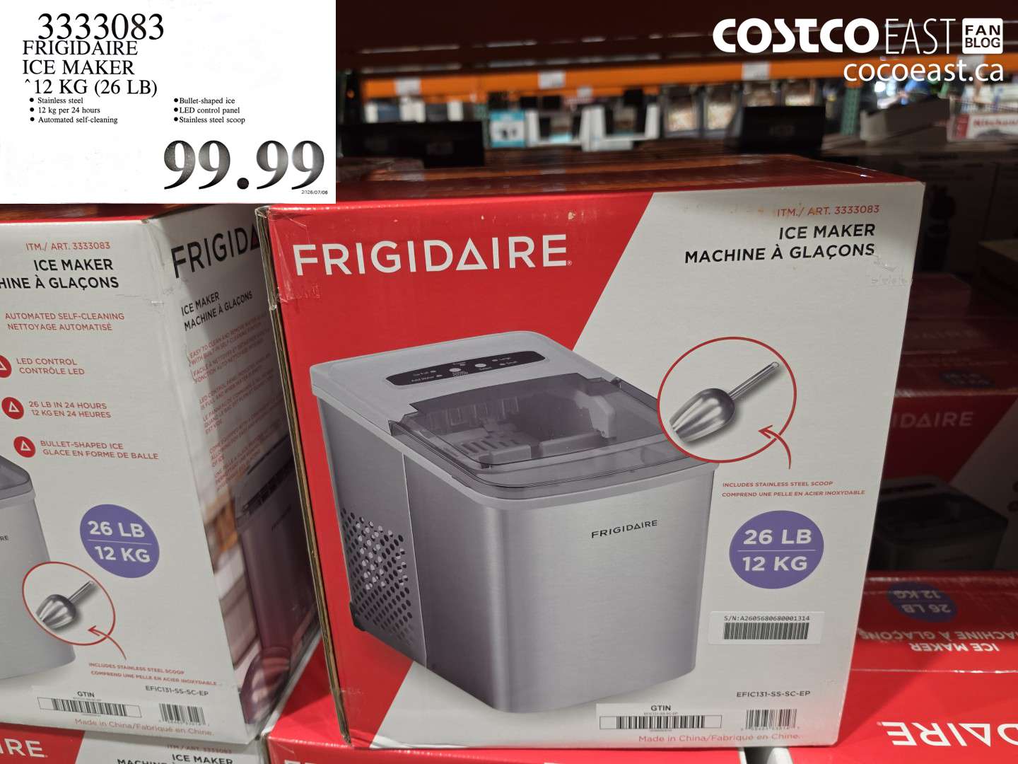3333083 FRIGIDAIRE ICE MAKER 12 KG (26 LB) $99.99