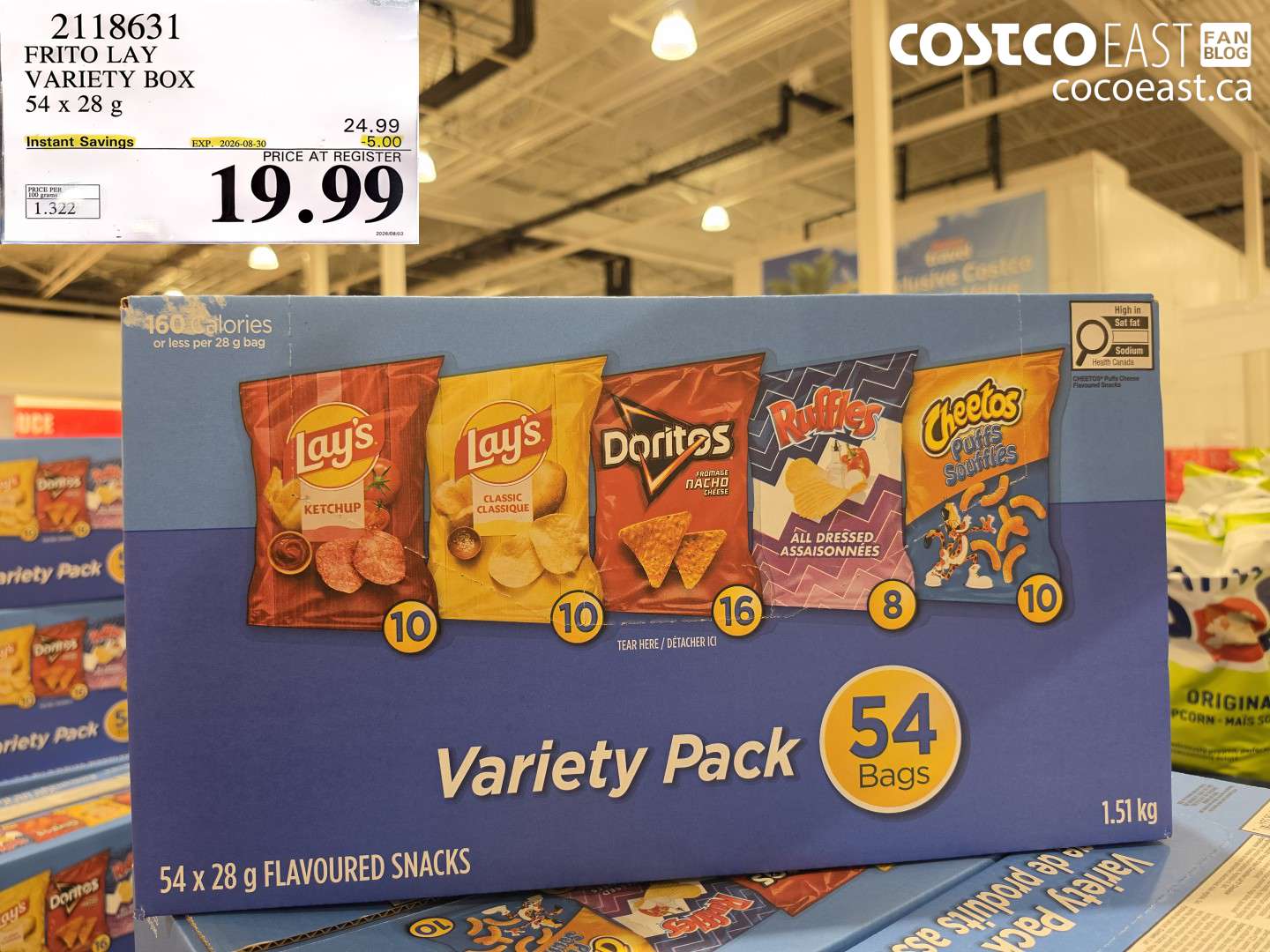 2118631 FRITO LAY VARIETY BOX 54 X 28 G ($5.00 INSTANT SAVINGS EXPIRES ON 2026-08-30) $19.99
