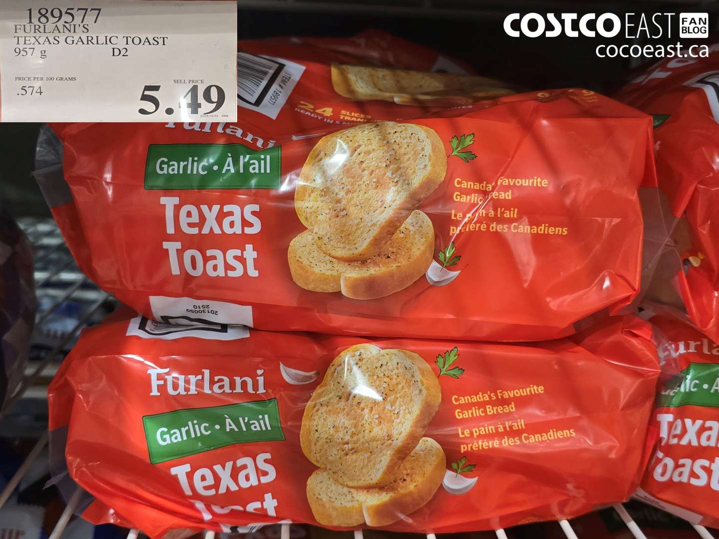 189577 FURLANI'S TEXAS GARLIC TOAST 957 G D2 $5.49